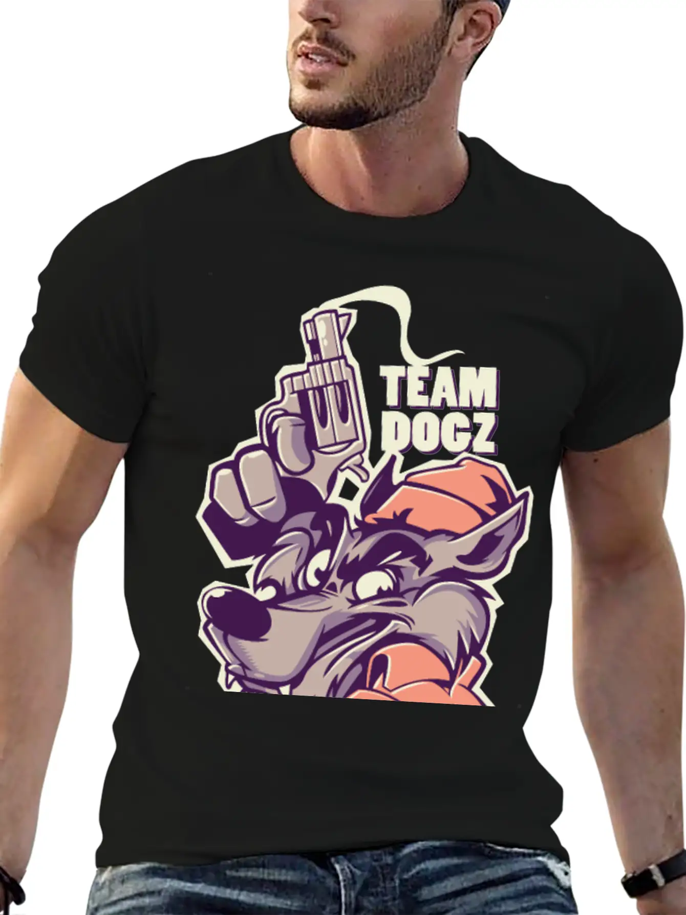 Gun Dog Wolf Gangster Team Dogs Inscription Stylish Everyday T-Shirt – Unisex Basic Cotton Tee