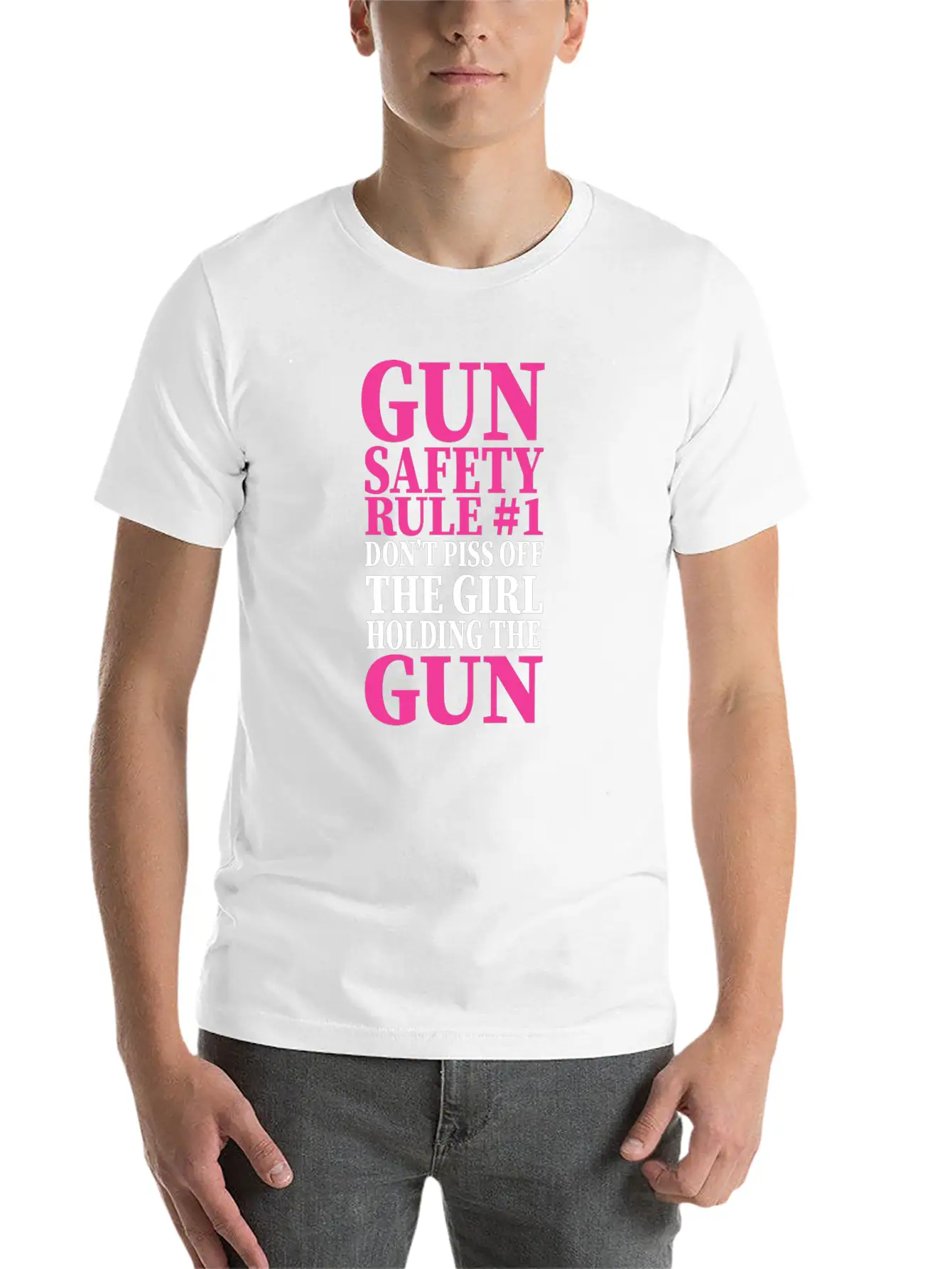 Gun Safety Rule 1 Don't Piss Off The Girl Holding Stylish Everyday T-Shirt – Unisex Basic Cotton Tee