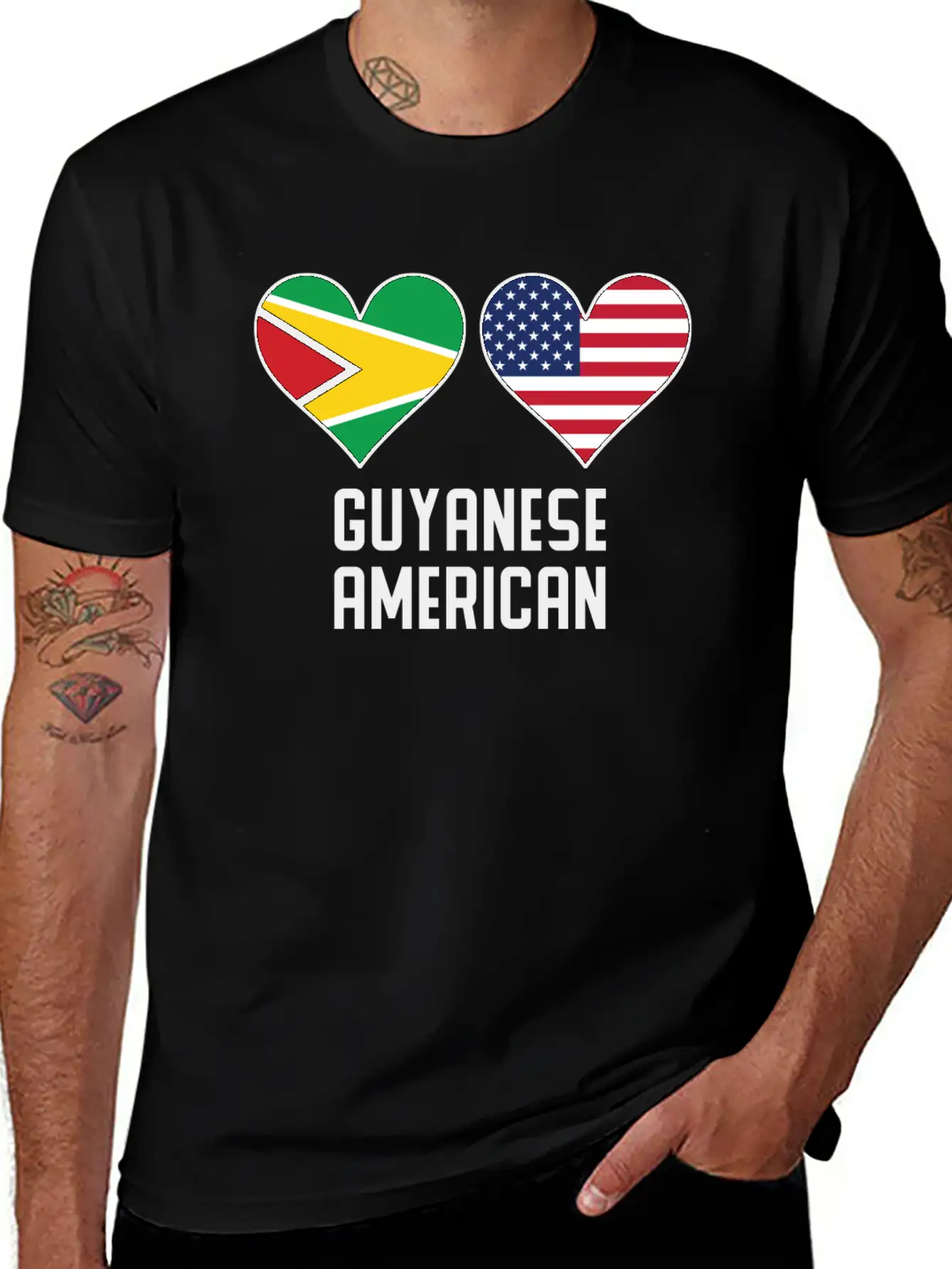 Guyanese American Heart Flags Timeless Short Sleeve Tee – Comfy And Minimalist Design
