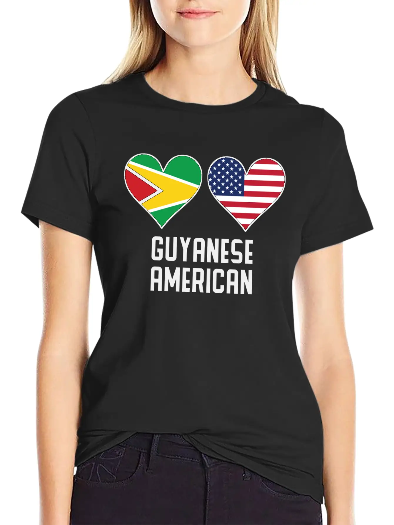 Guyanese American Heart Flags Timeless Short Sleeve Tee – Comfy And Minimalist Design