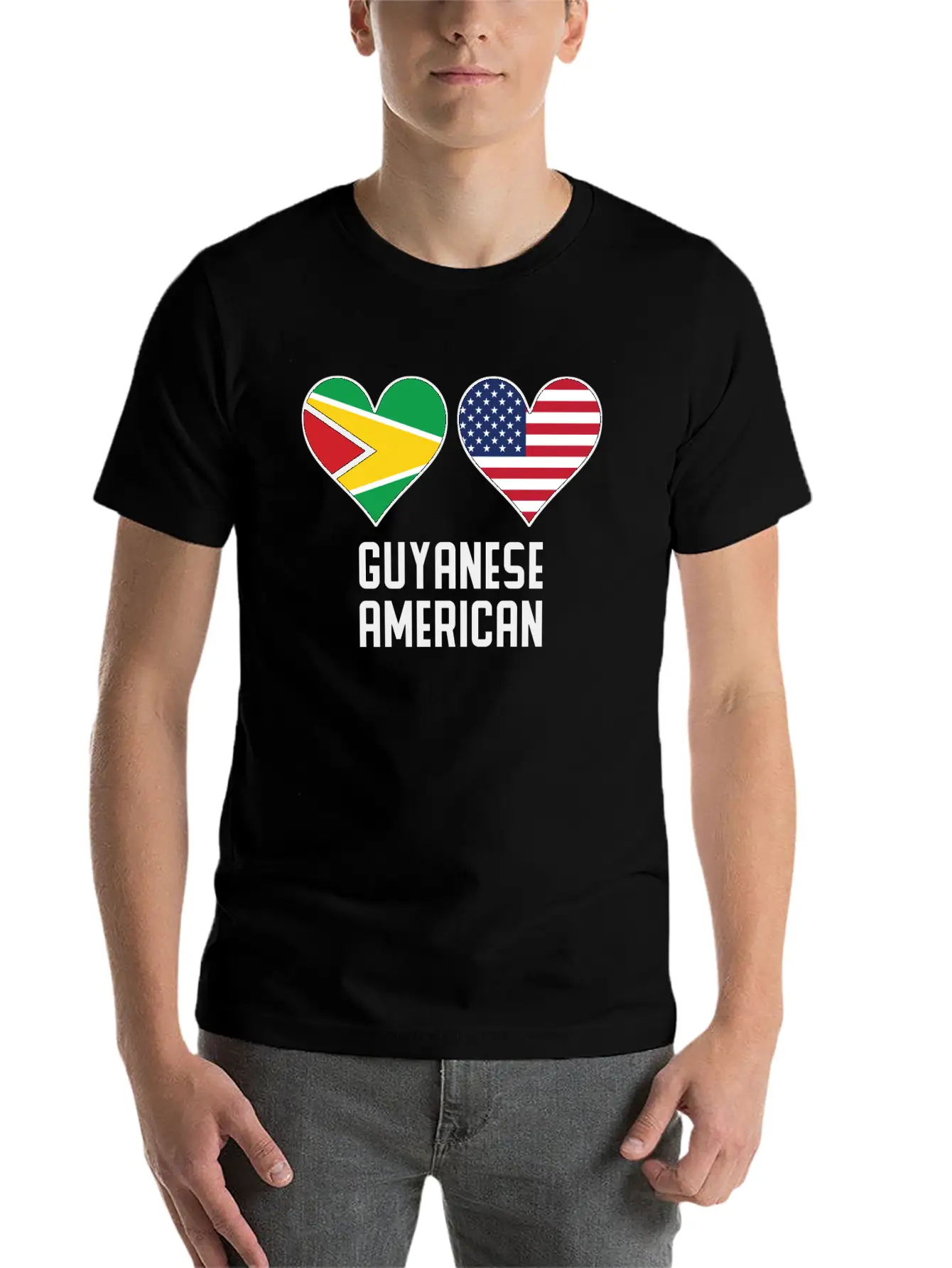 Guyanese American Heart Flags Timeless Short Sleeve Tee – Comfy And Minimalist Design