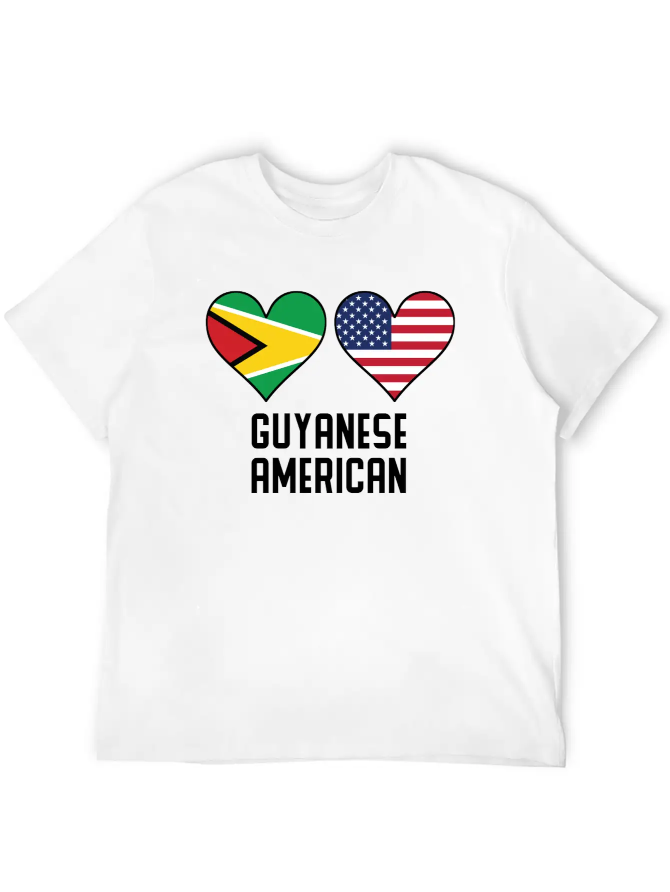 Guyanese American Heart Flags Timeless Short Sleeve Tee – Comfy And Minimalist Design