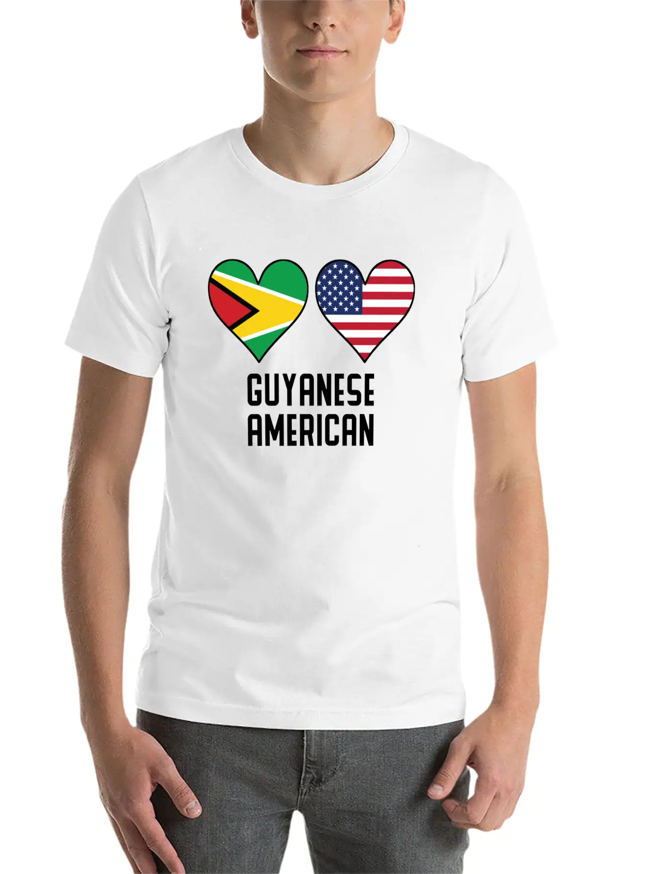 Guyanese American Heart Flags Timeless Short Sleeve Tee – Comfy And Minimalist Design