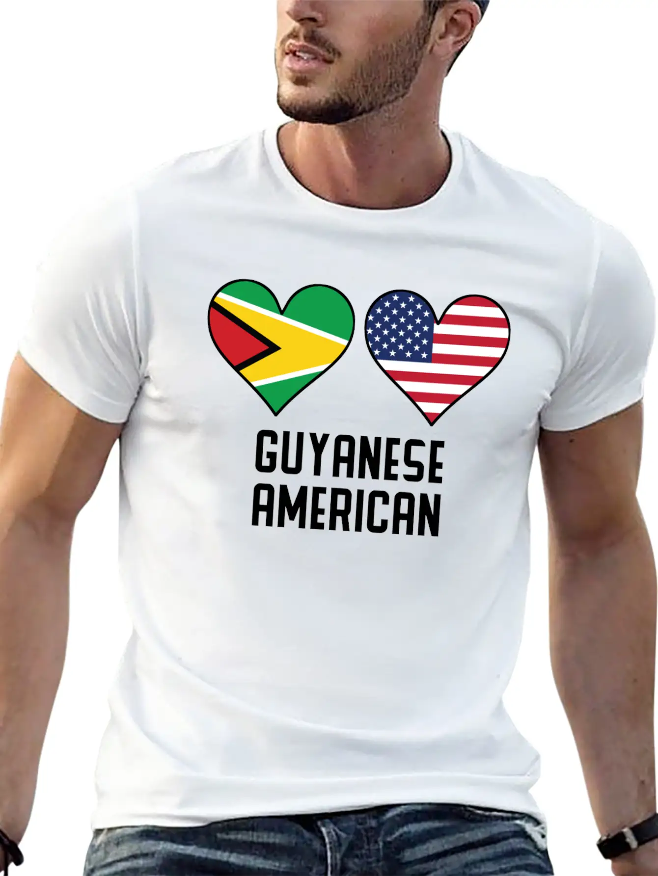 Guyanese American Heart Flags Timeless Short Sleeve Tee – Comfy And Minimalist Design