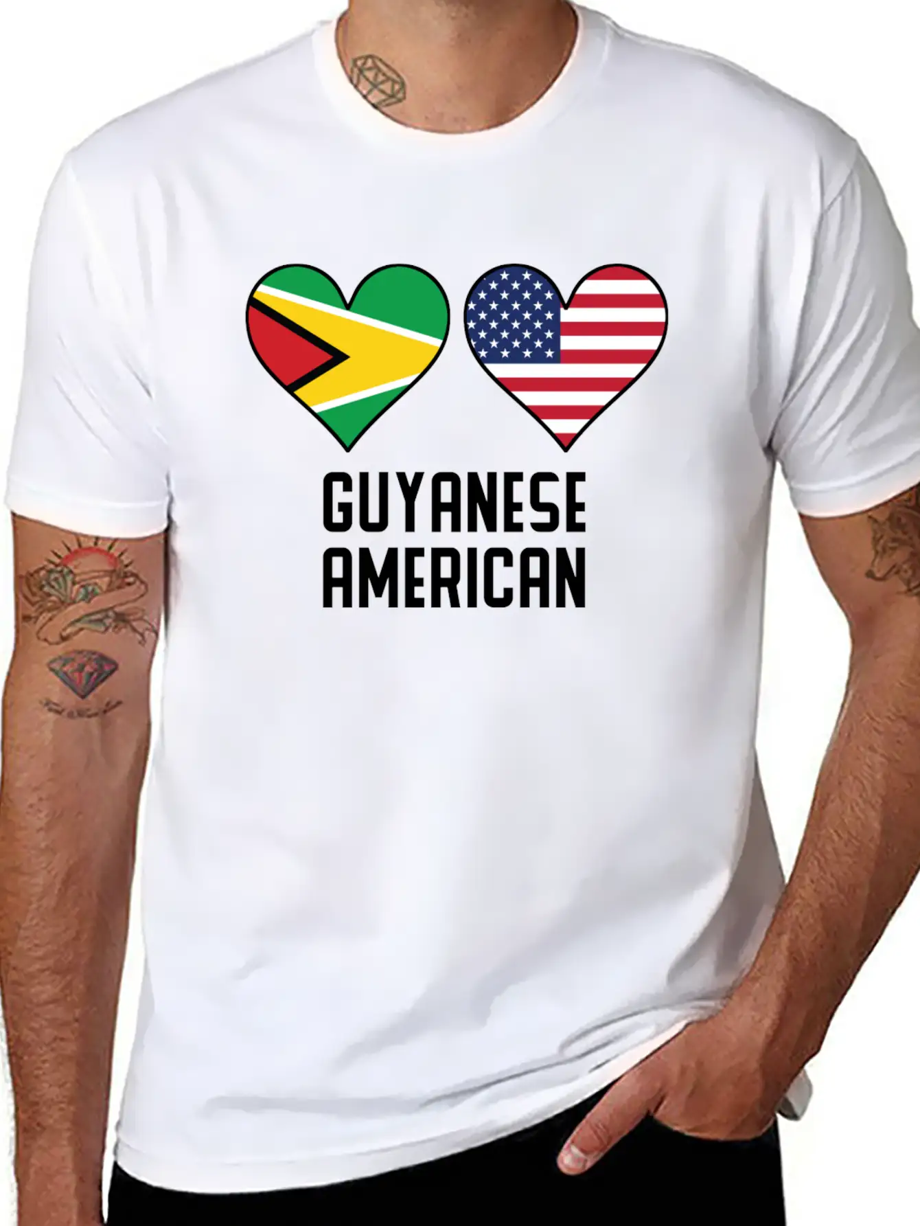 Guyanese American Heart Flags Timeless Short Sleeve Tee – Comfy And Minimalist Design