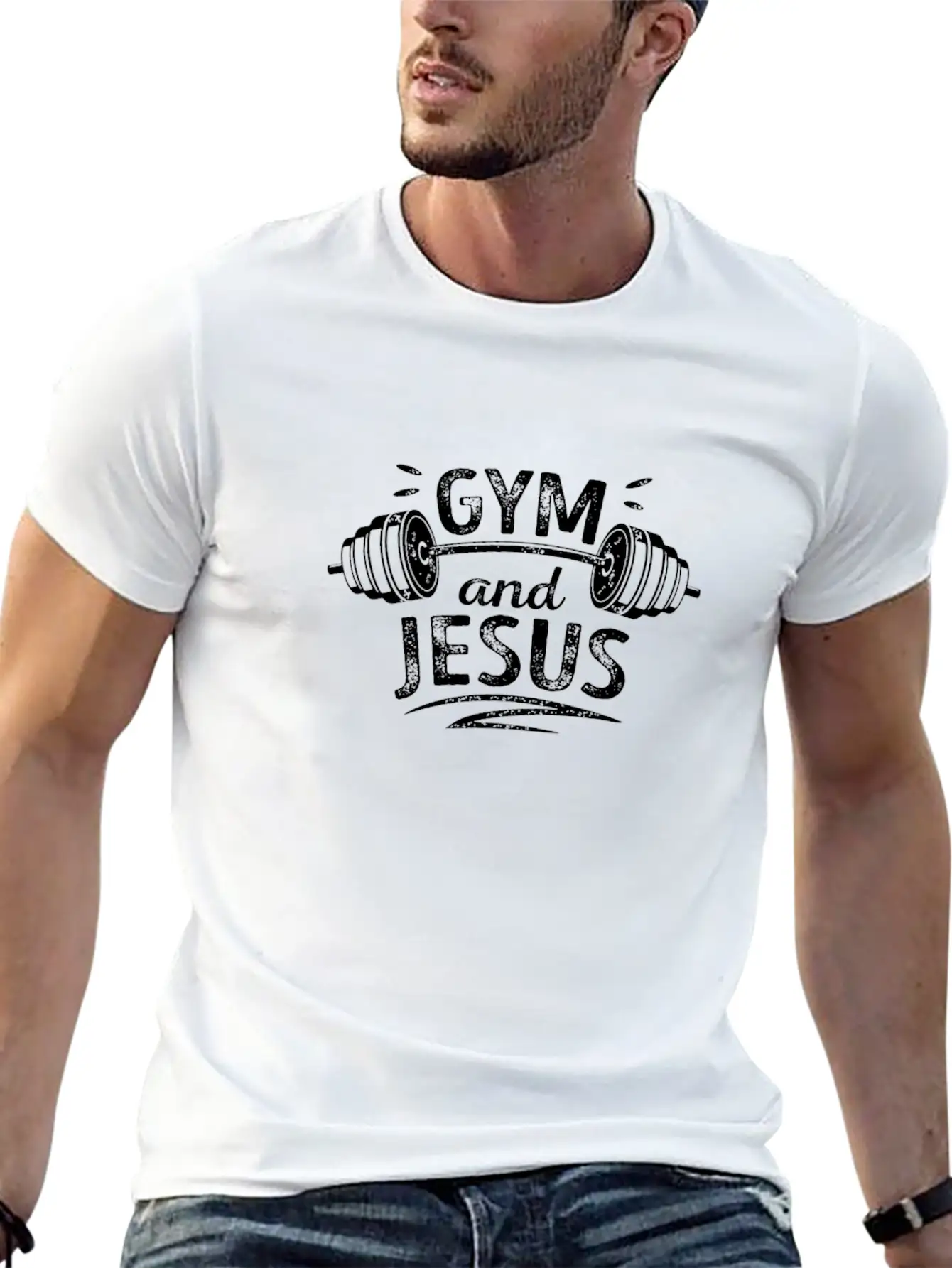 Gym And Jesus Workout Fitness Gym Christian Stylish Everyday T-Shirt – Unisex Basic Cotton Tee