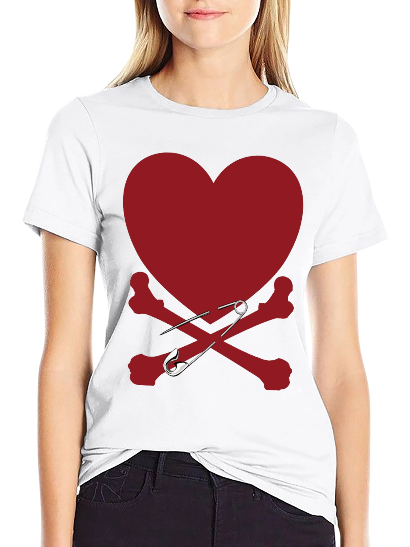 Heart & Bones Safety Pin Graphic Tee