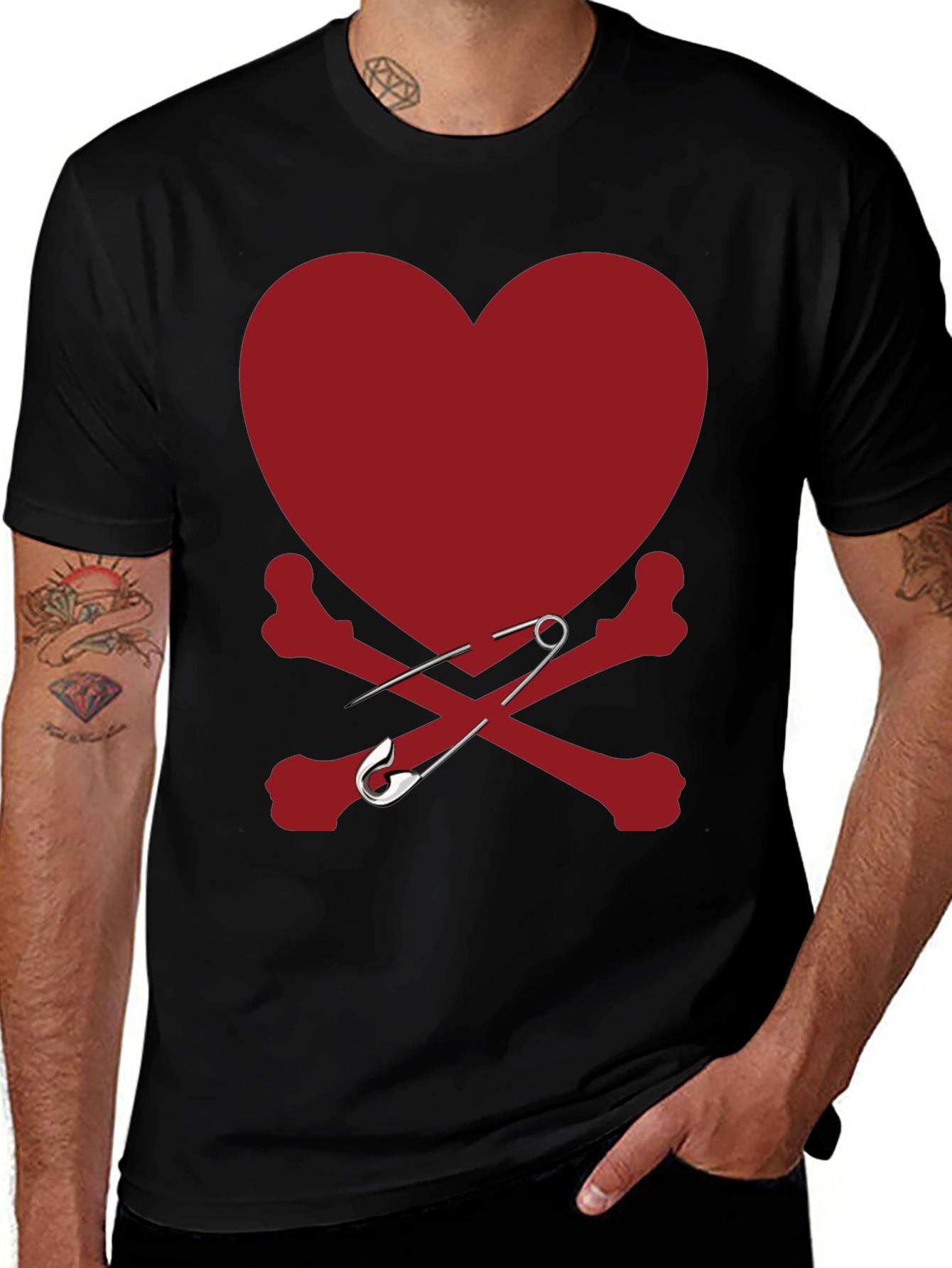 Heart & Bones Safety Pin Graphic Tee