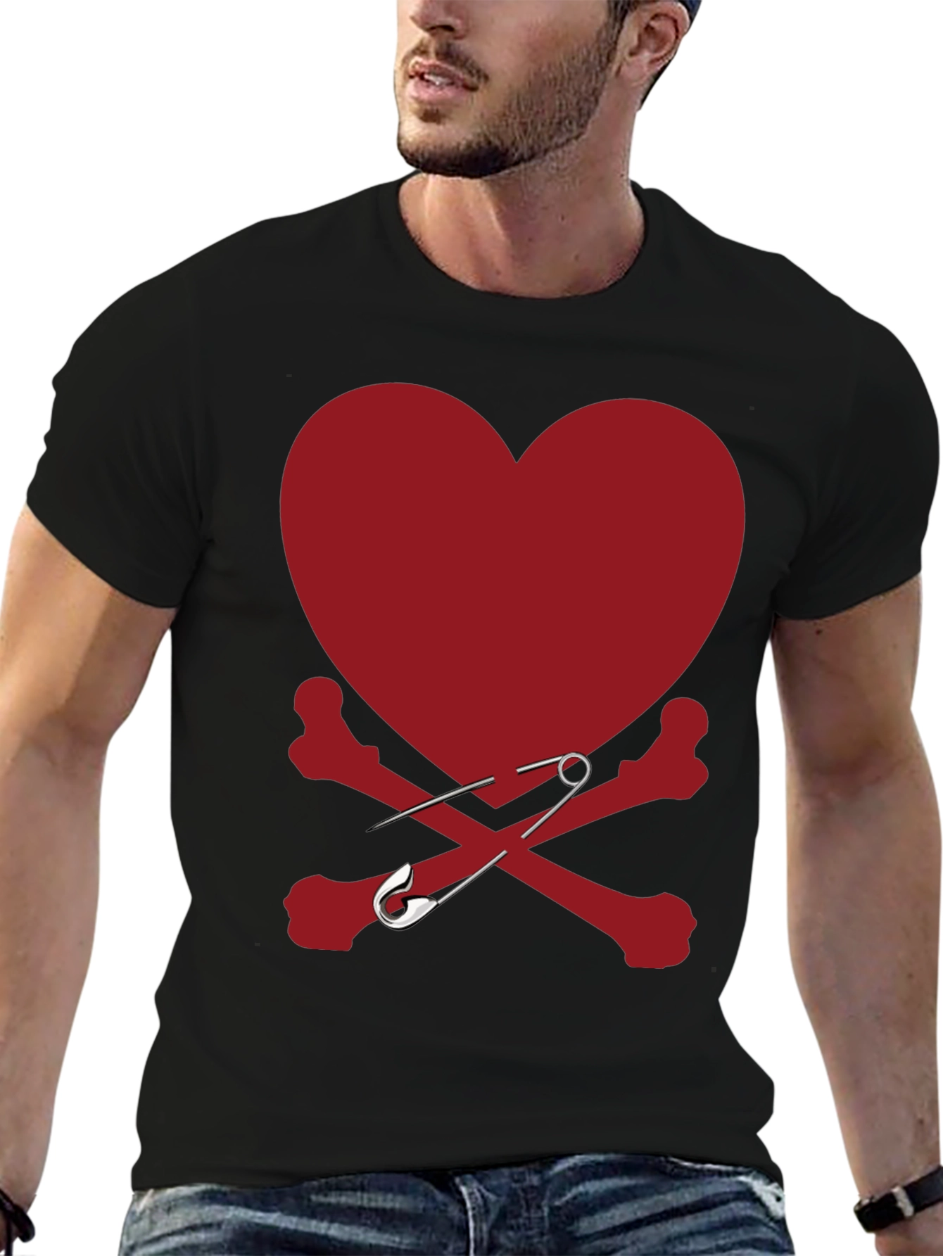 Heart & Bones Safety Pin Graphic Tee