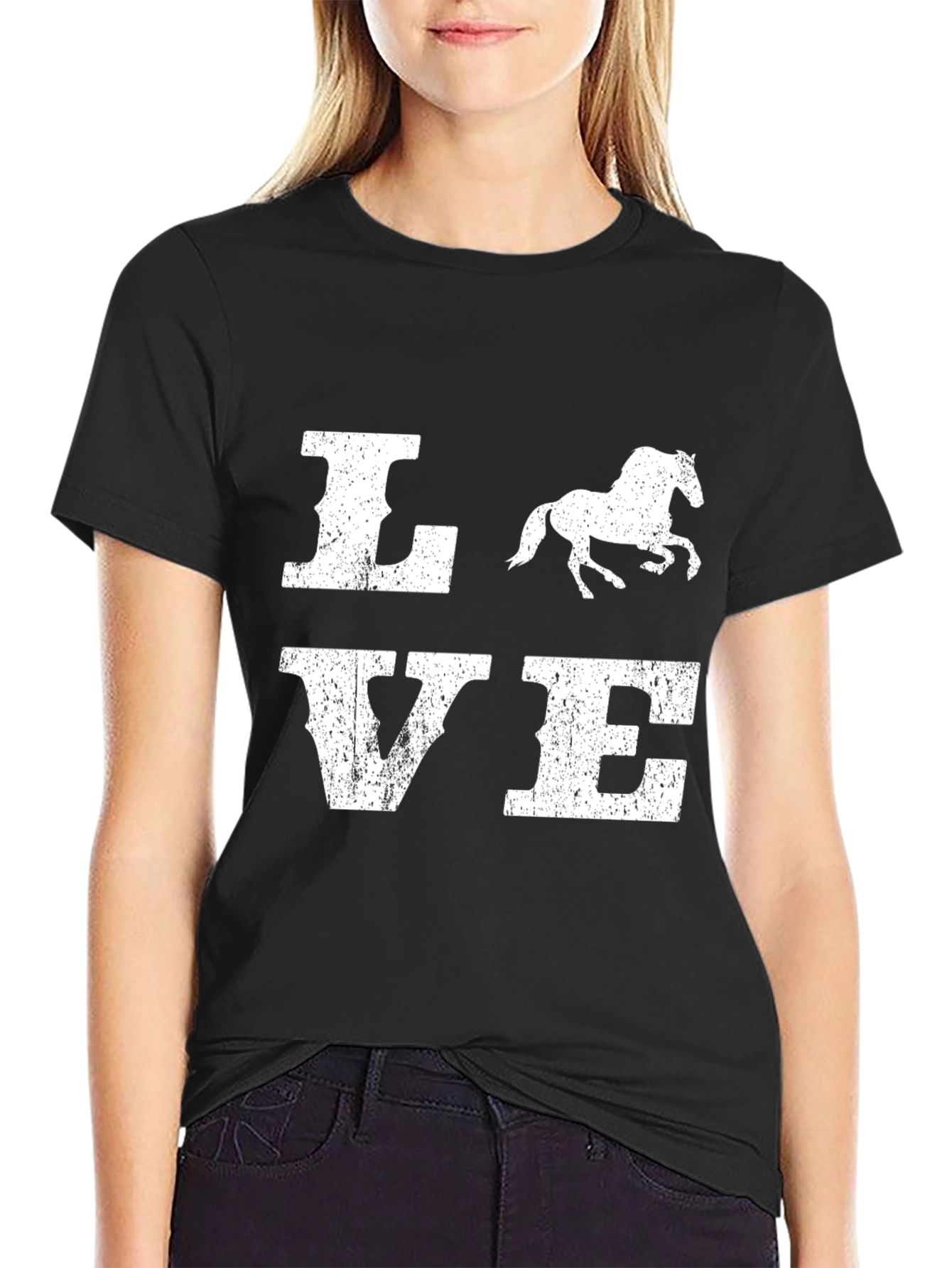 Love Horse Graphic Print Black T-Shirt