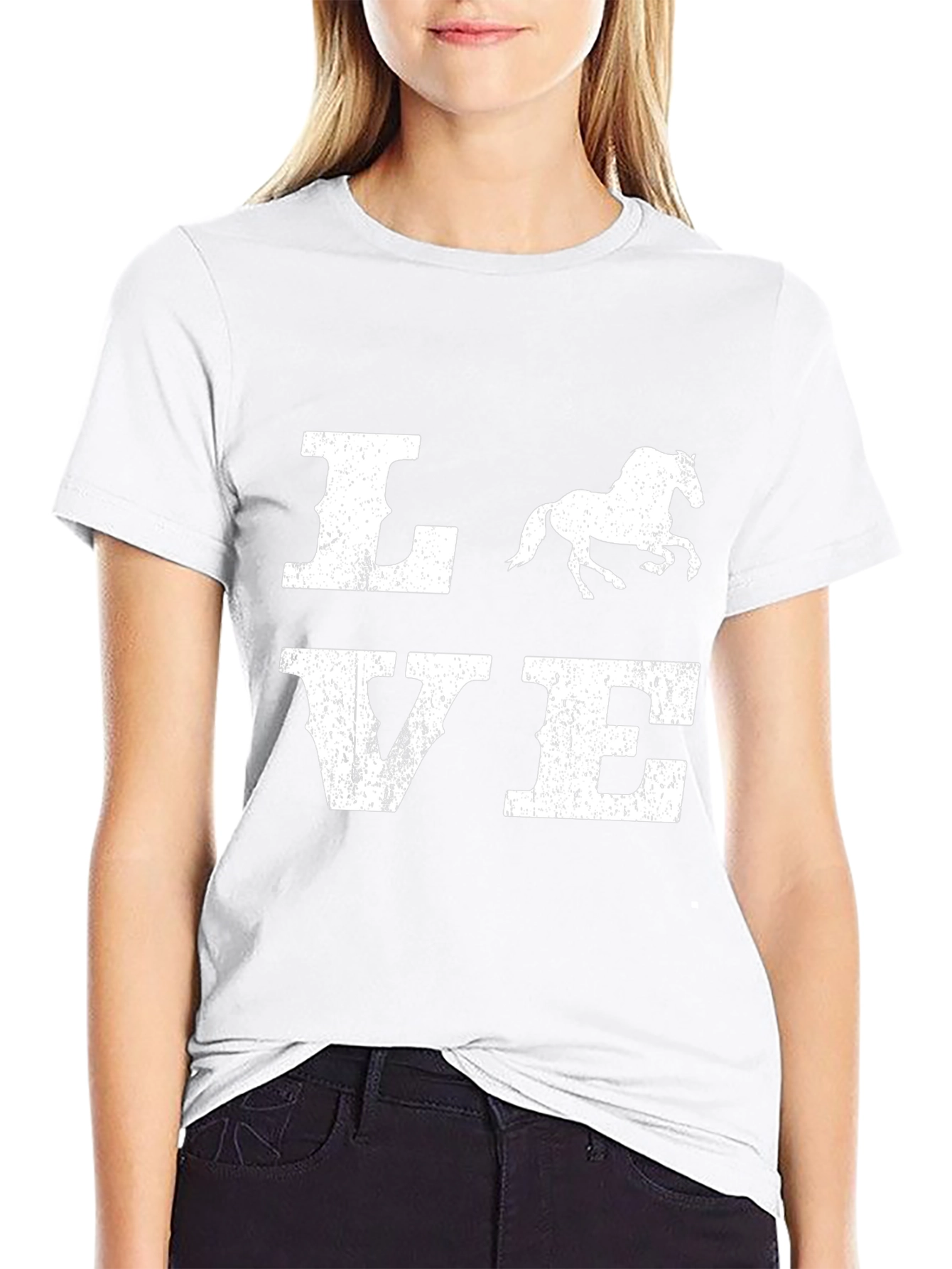 Love Horse Graphic Print Black T-Shirt