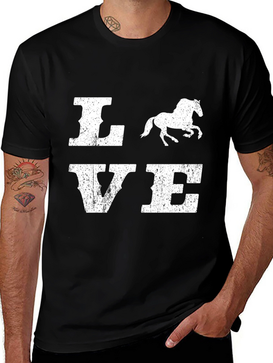 Love Horse Graphic Print Black T-Shirt
