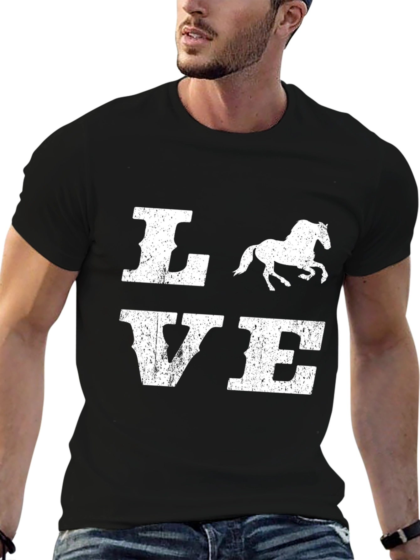 Love Horse Graphic Print Black T-Shirt