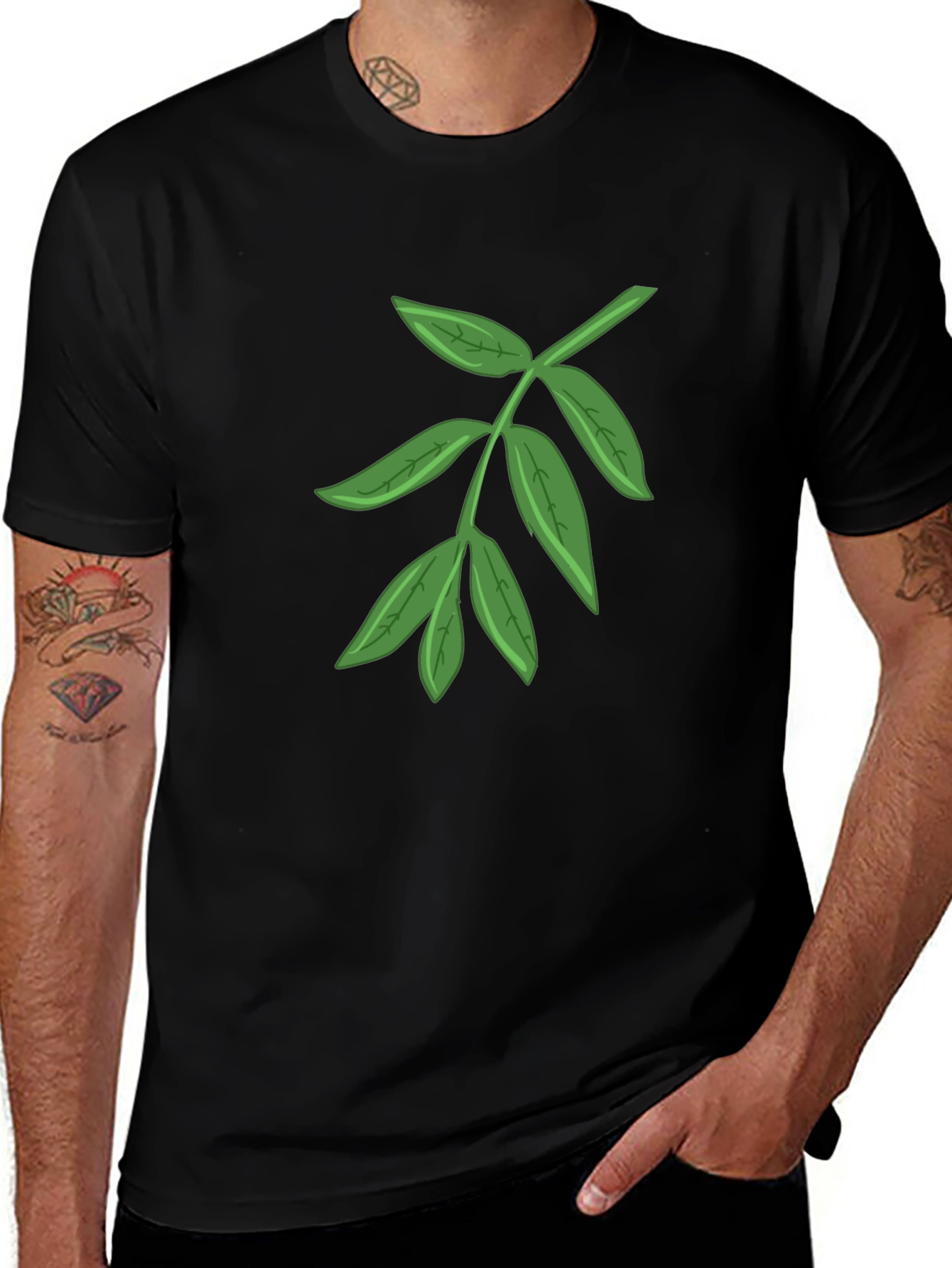 Leaf Graphic Black T-Shirt - Nature Inspired Design