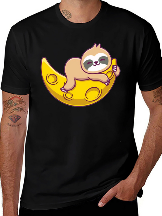 Cute Sloth Moon Graphic Tee - Relaxed Fit T-Shirt