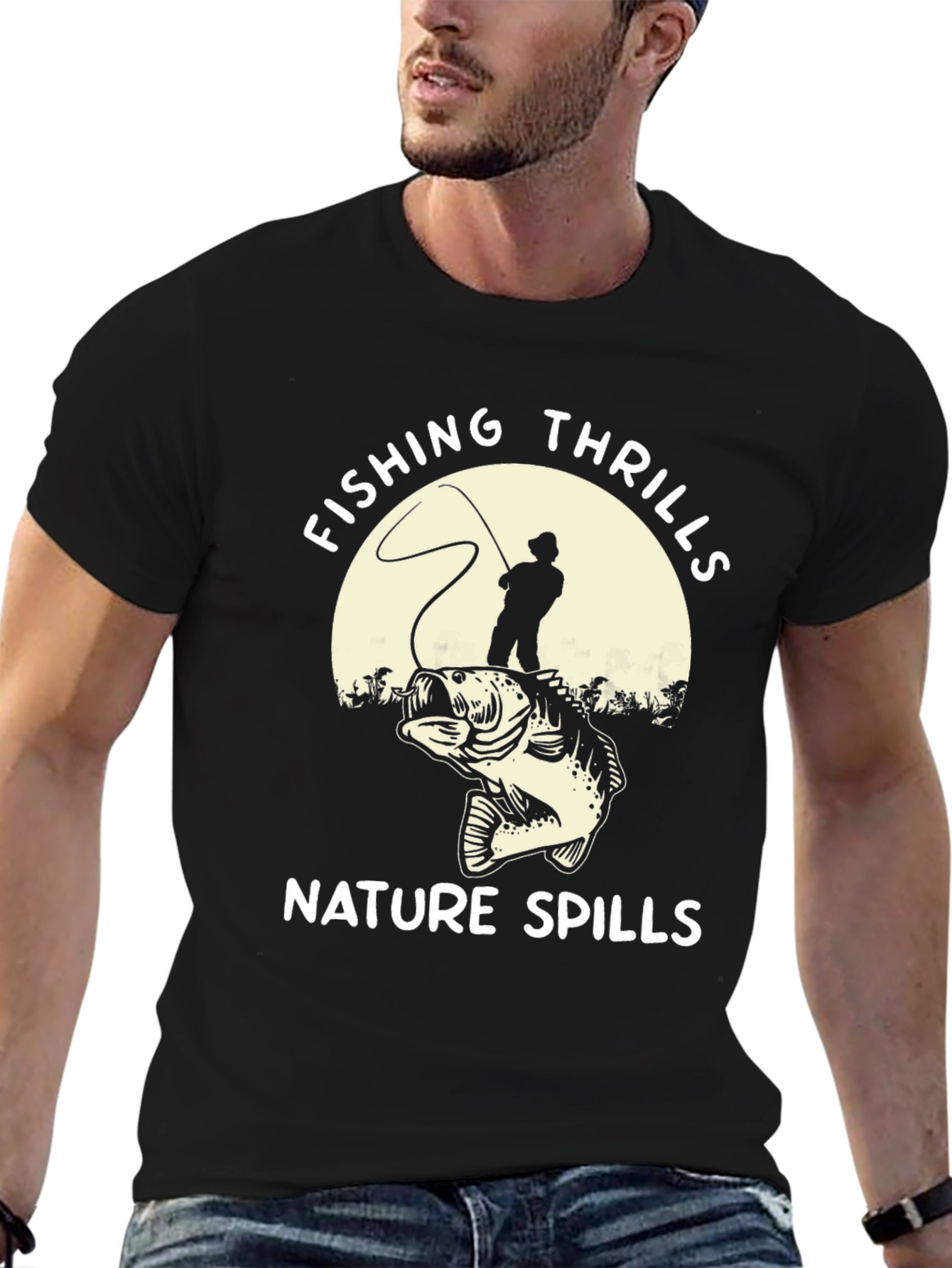 Fishing Thrills Nature Spills Graphic Tee