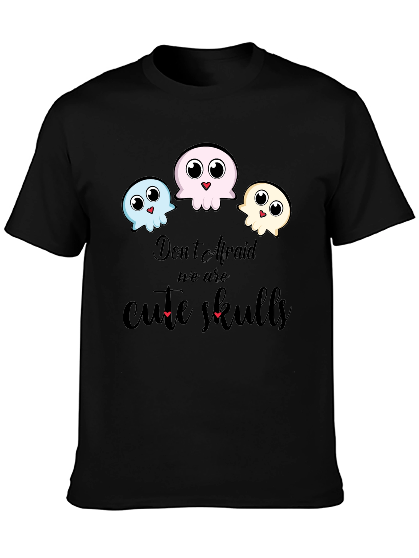 Cute Skulls Graphic Black T-Shirt