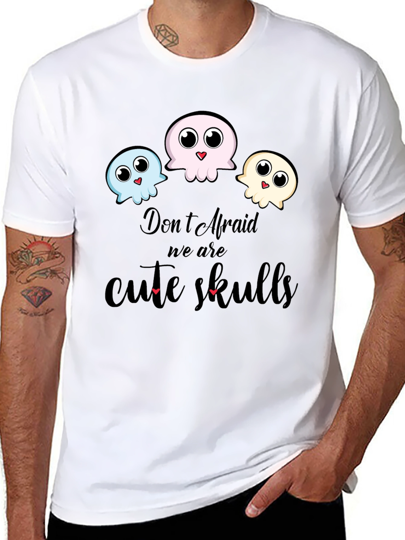 Cute Skulls Graphic Black T-Shirt
