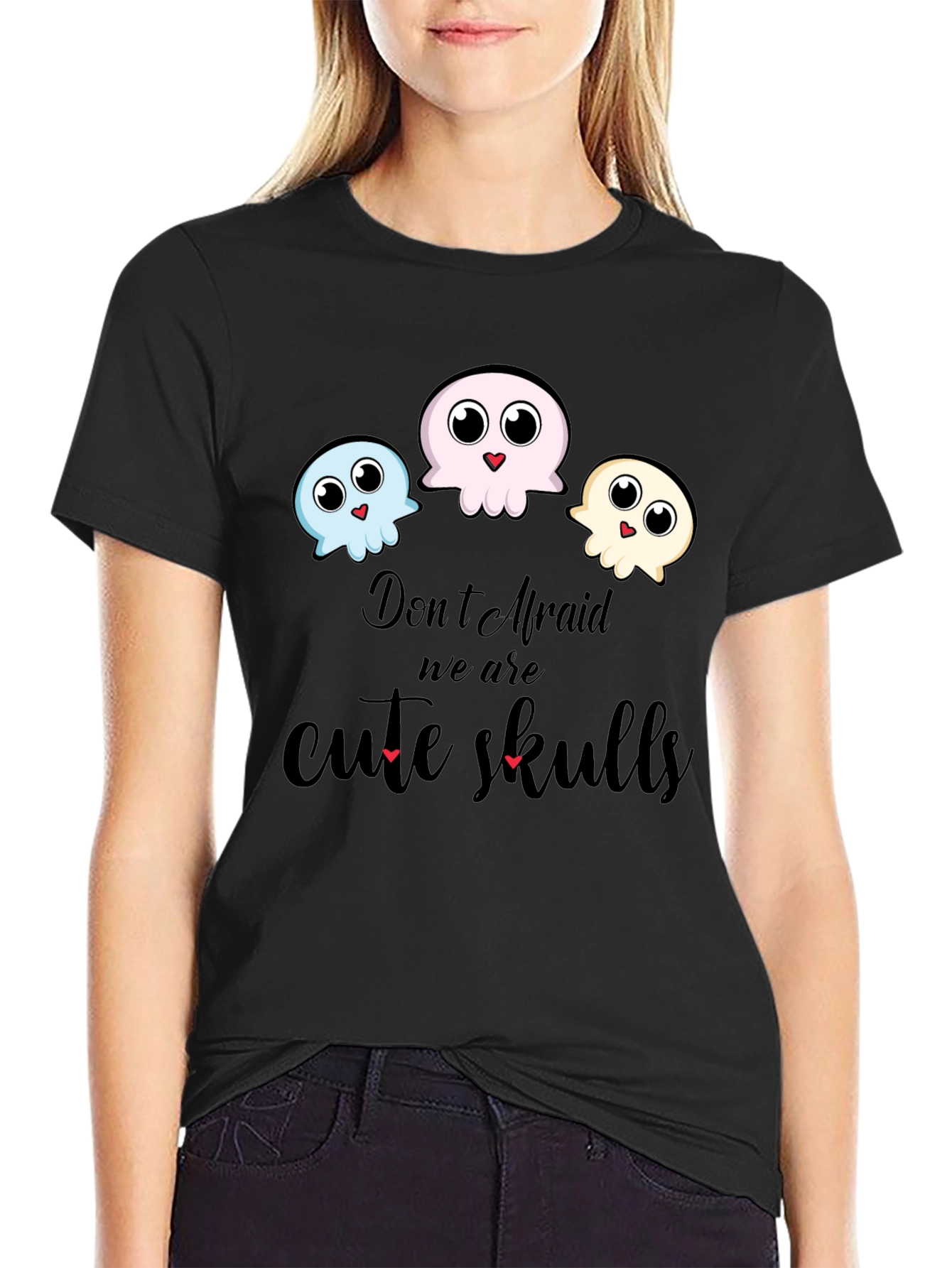 Cute Skulls Graphic Black T-Shirt