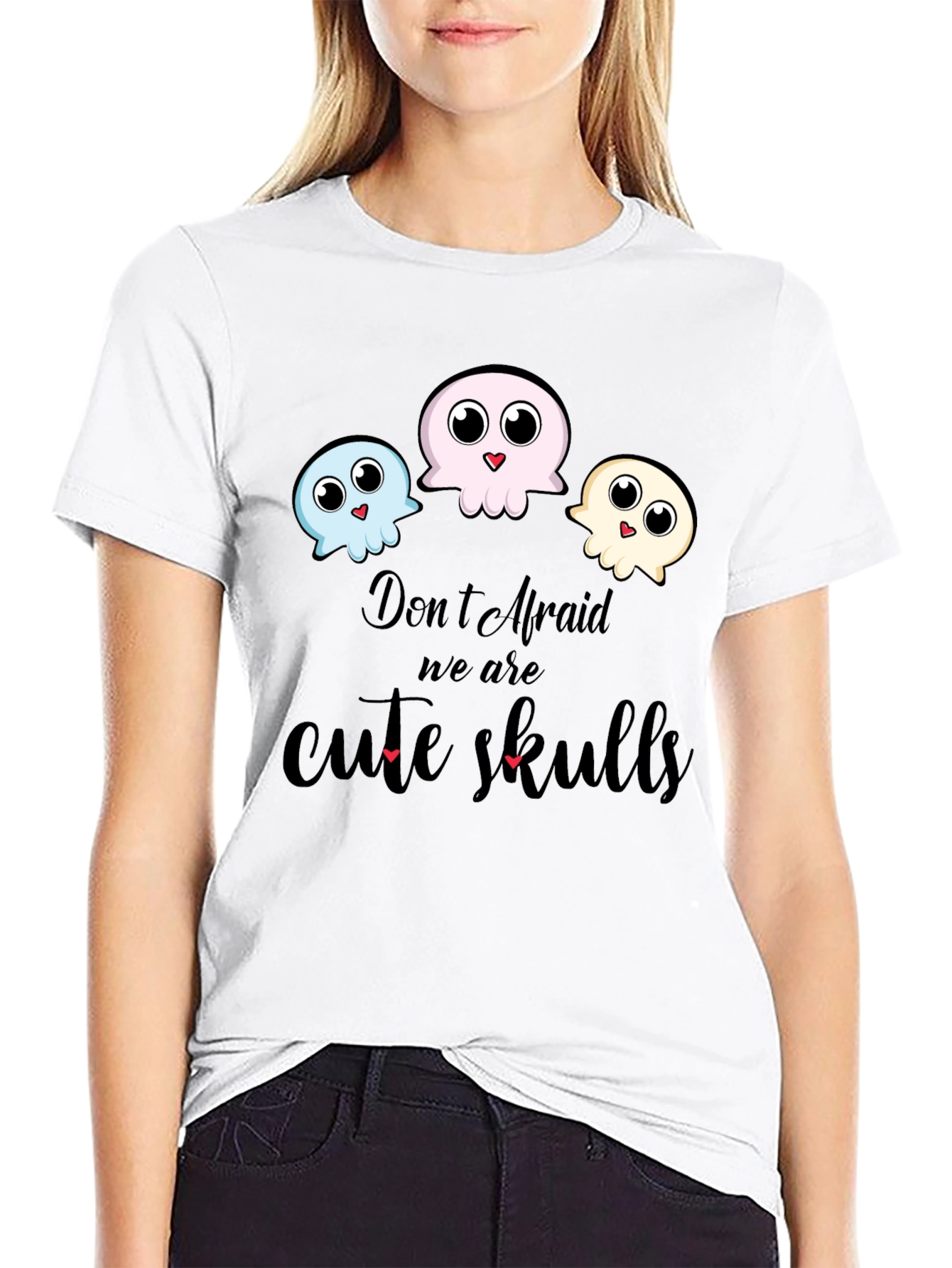Cute Skulls Graphic Black T-Shirt