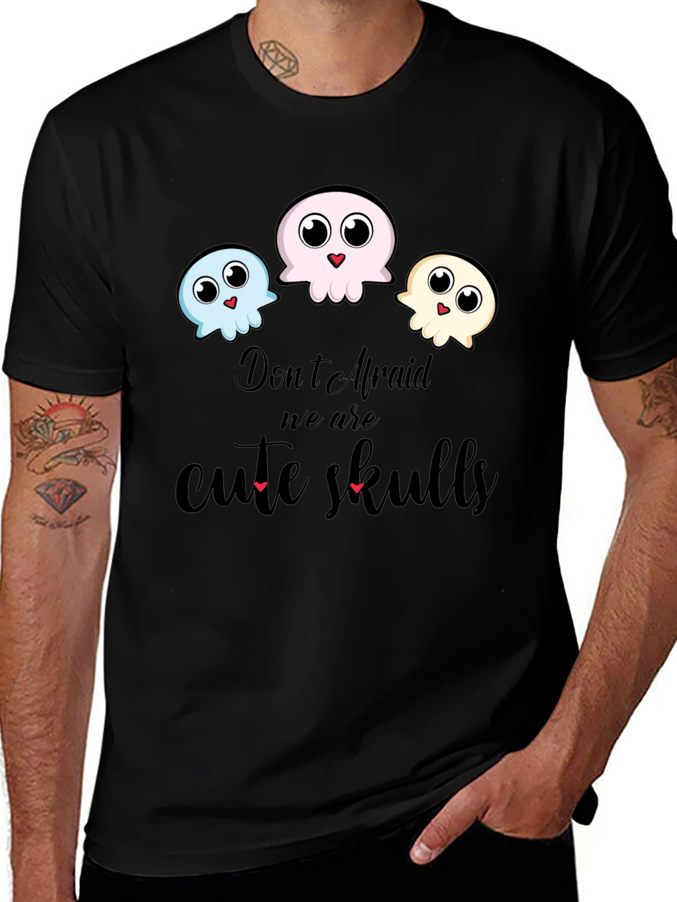 Cute Skulls Graphic Black T-Shirt