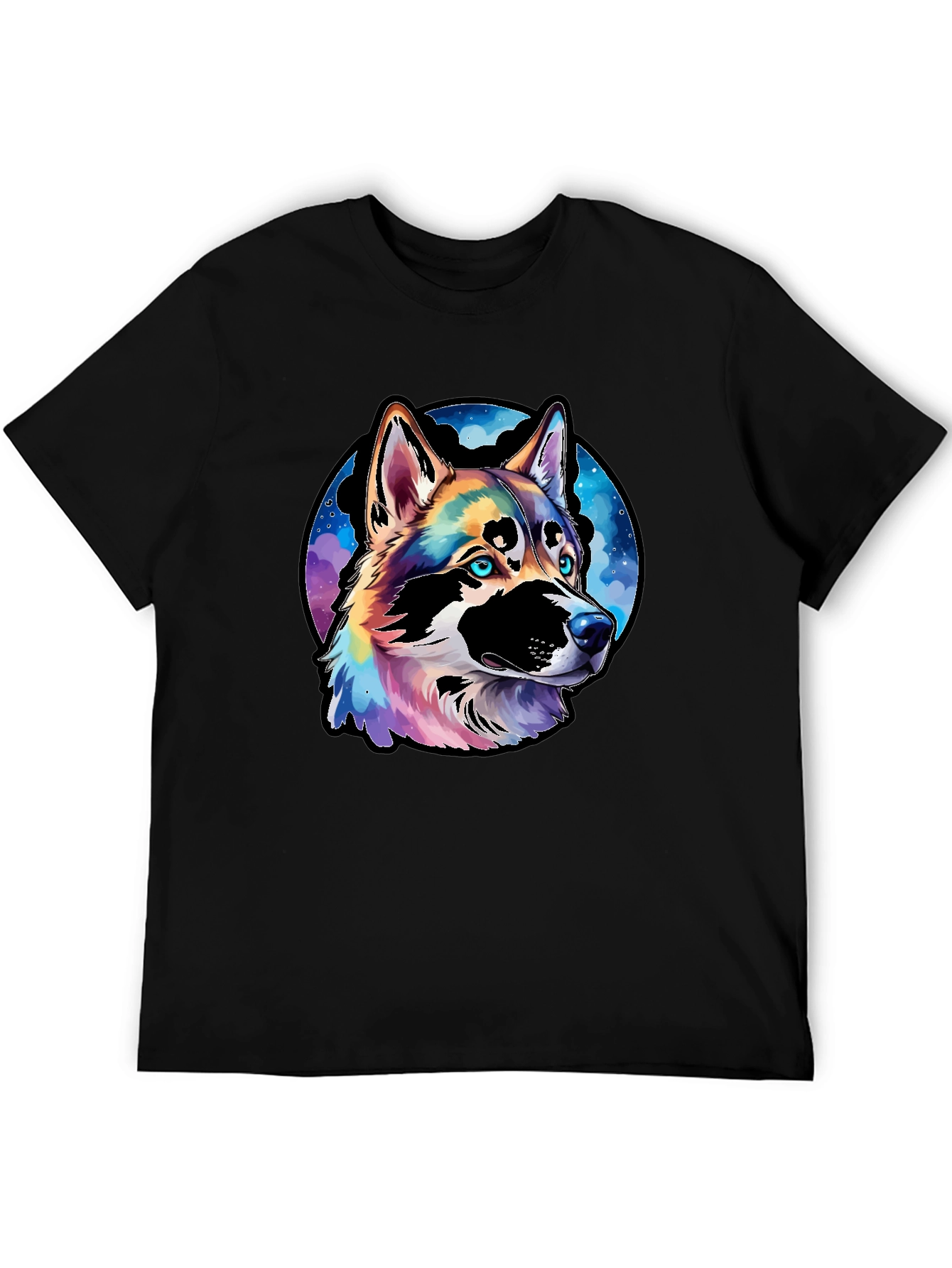 Vibrant Husky Dog Graphic Black T-Shirt