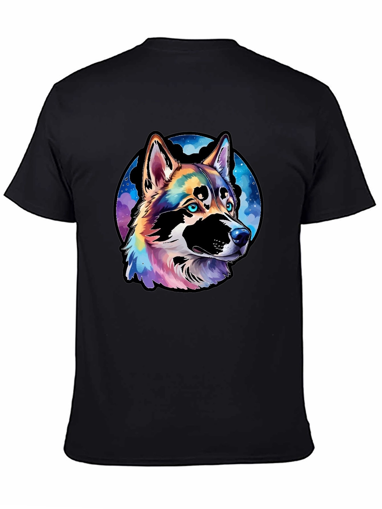 Vibrant Husky Dog Graphic Black T-Shirt