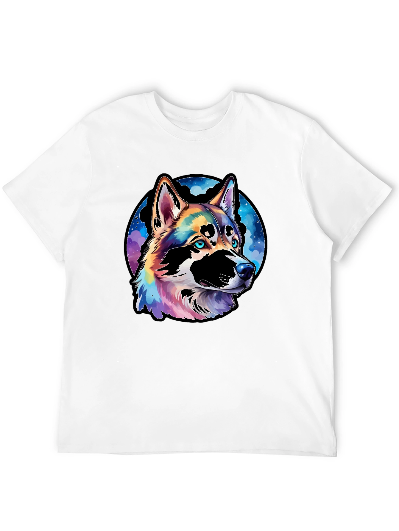 Vibrant Husky Dog Graphic Black T-Shirt