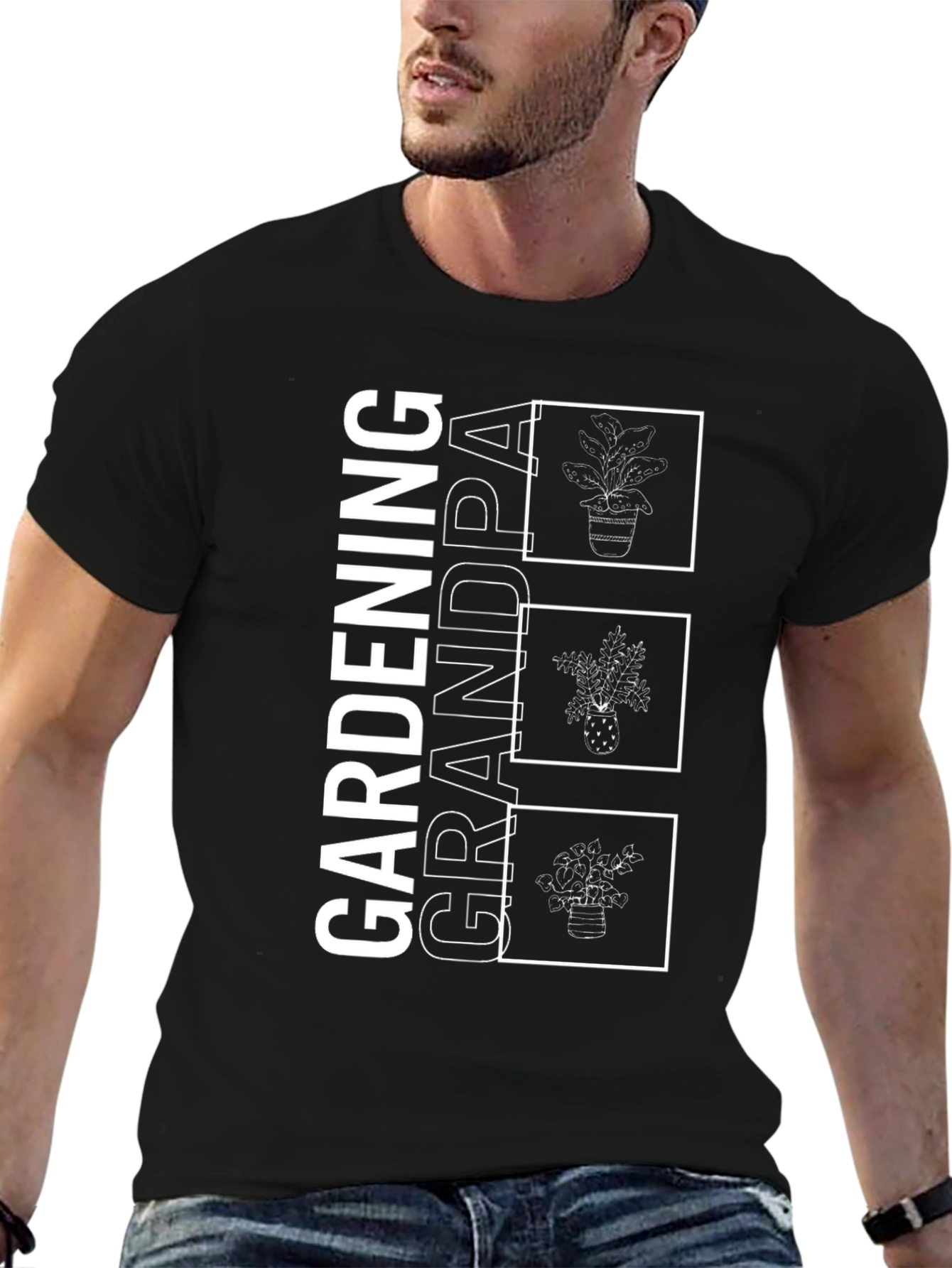 Gardening Grandpa Graphic T-Shirt - Black Cotton Tee