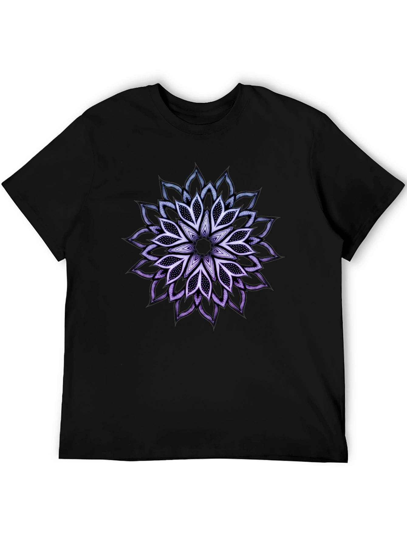 Black T-Shirt with Mandala Flower Design