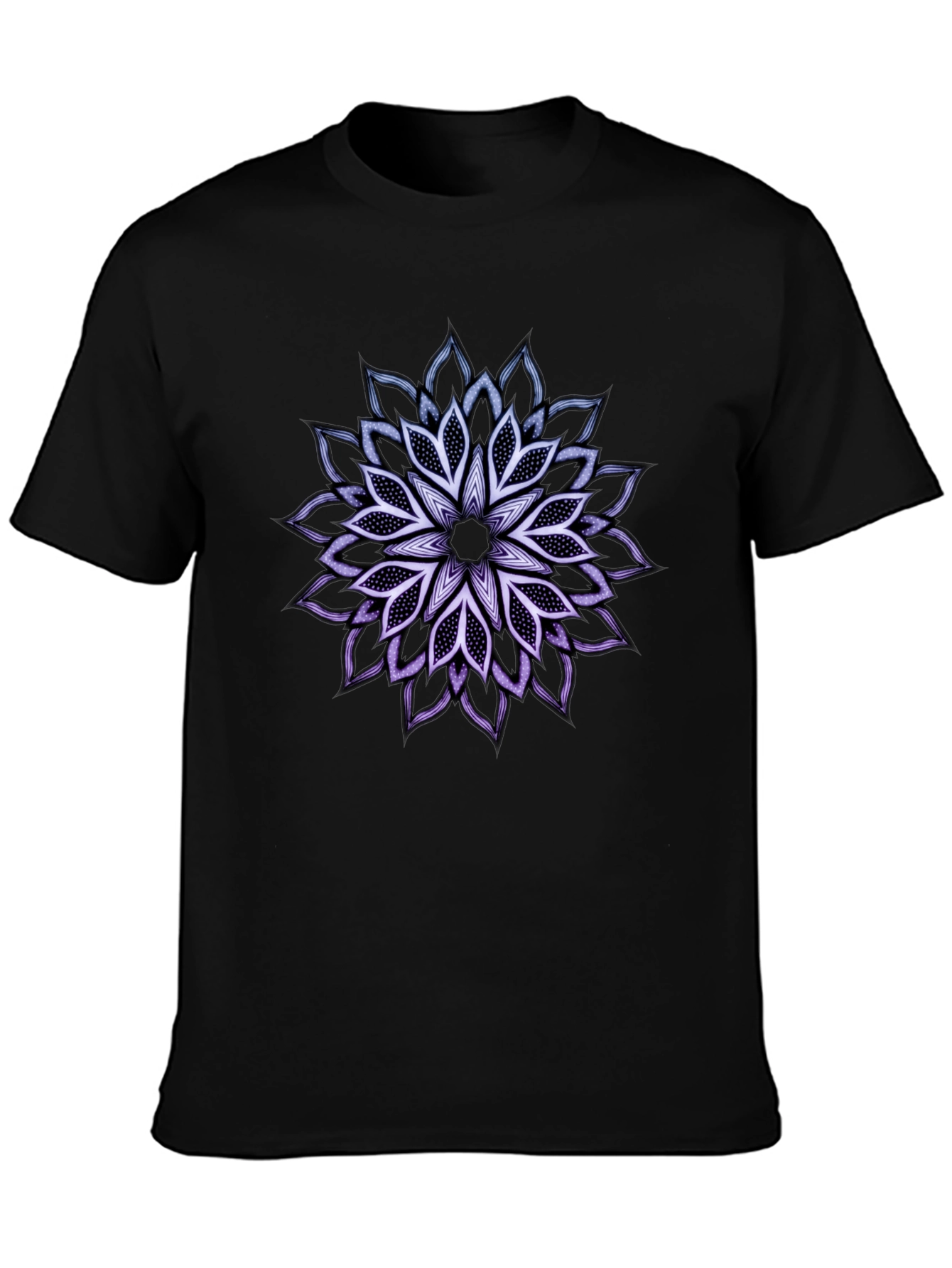 Black T-Shirt with Mandala Flower Design