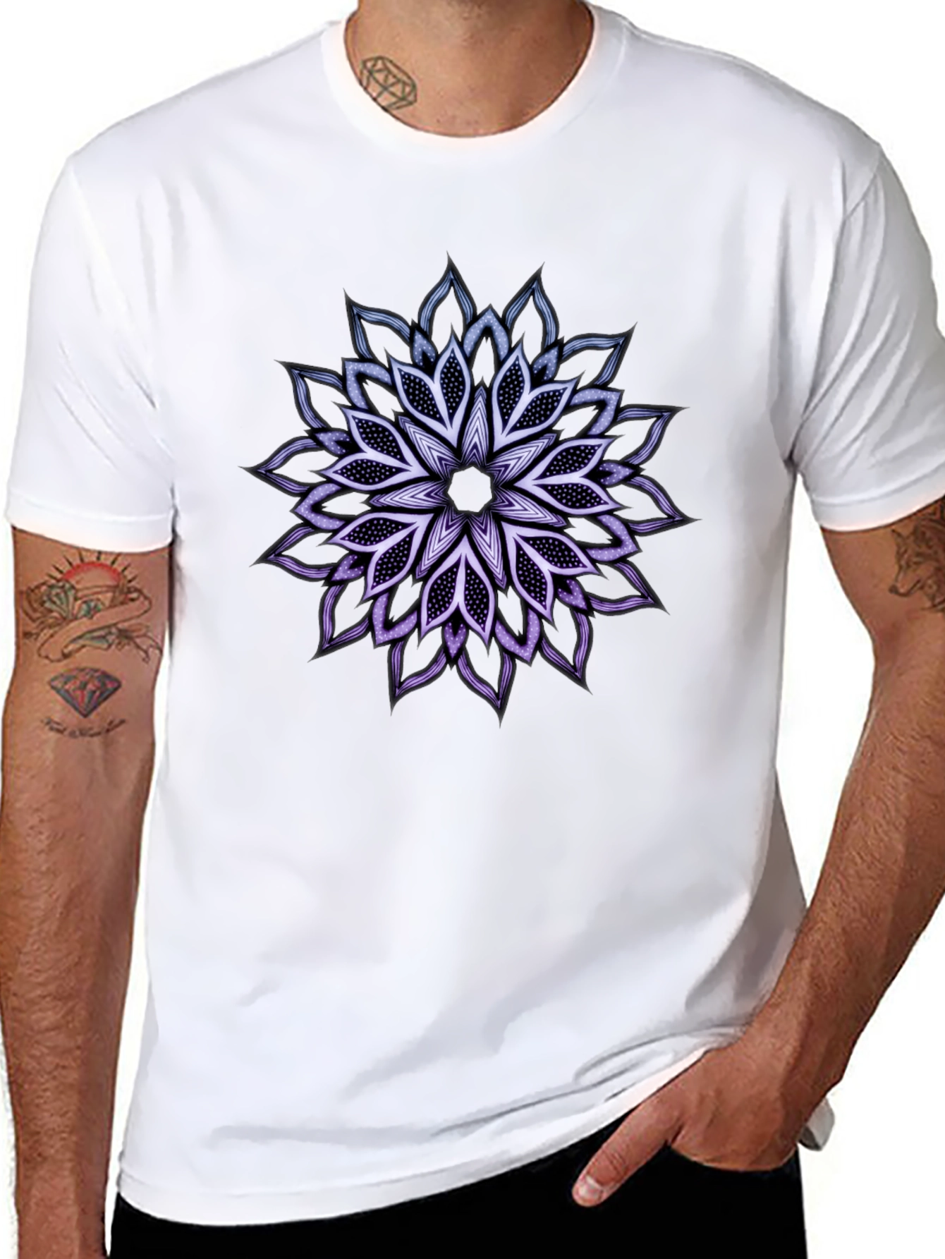 Black T-Shirt with Mandala Flower Design