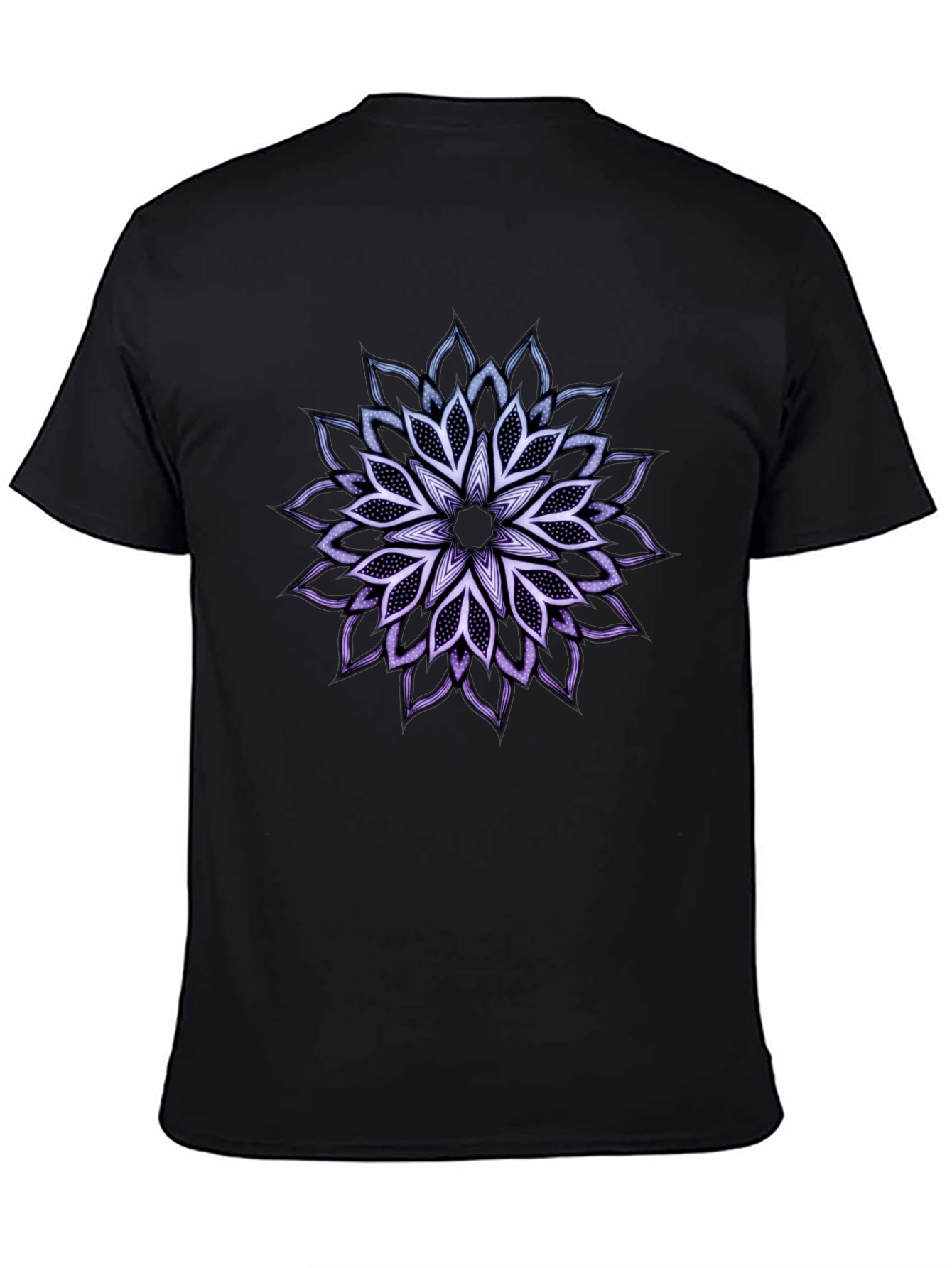 Black T-Shirt with Mandala Flower Design