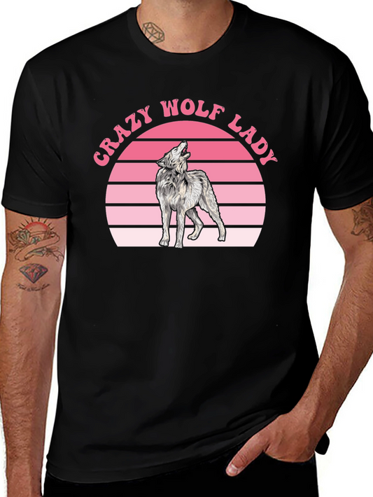 Crazy Wolf Lady Graphic T-Shirt - Black