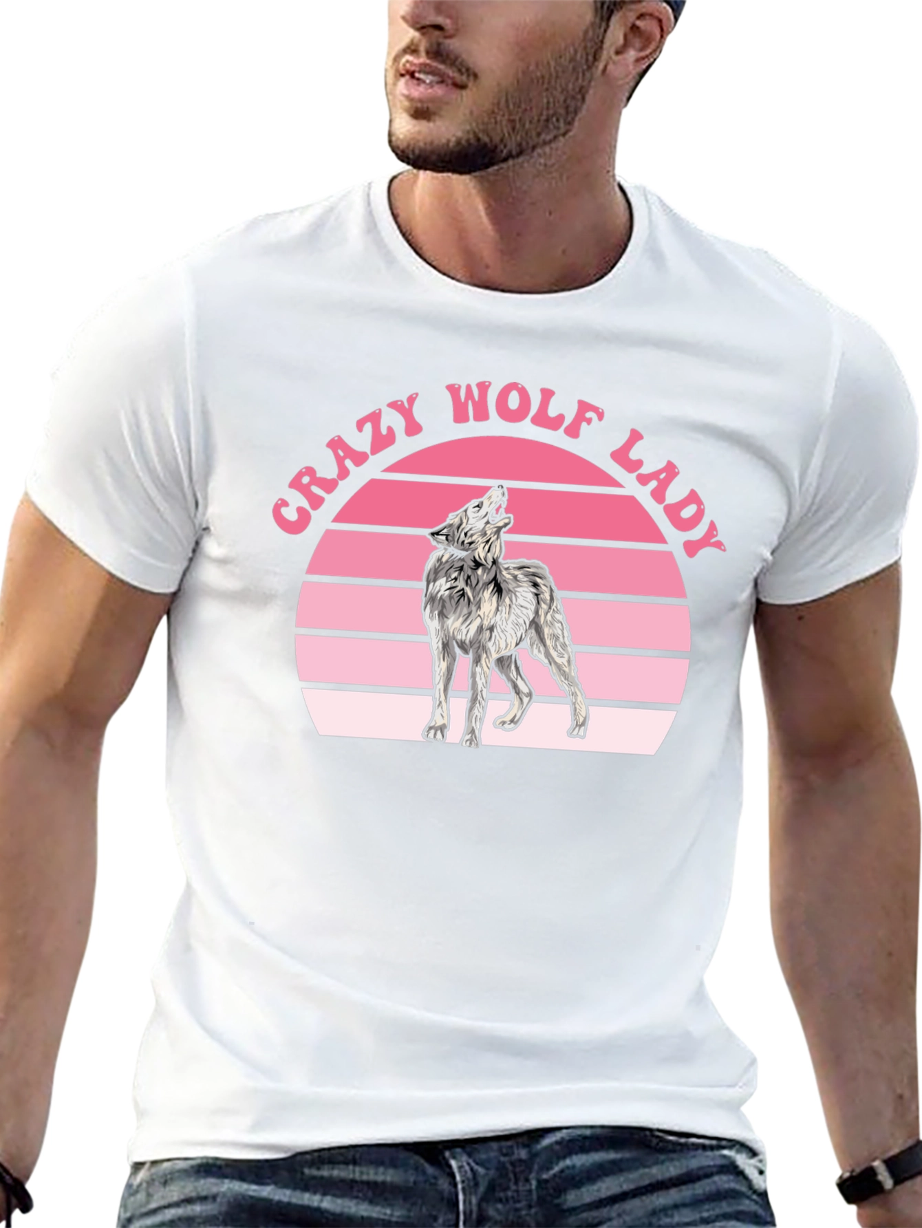 Crazy Wolf Lady Graphic T-Shirt - Black