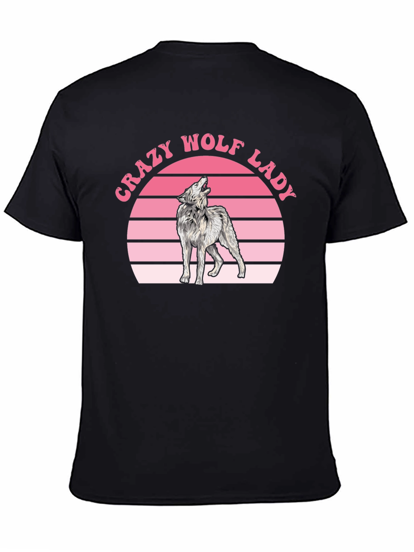 Crazy Wolf Lady Graphic T-Shirt - Black