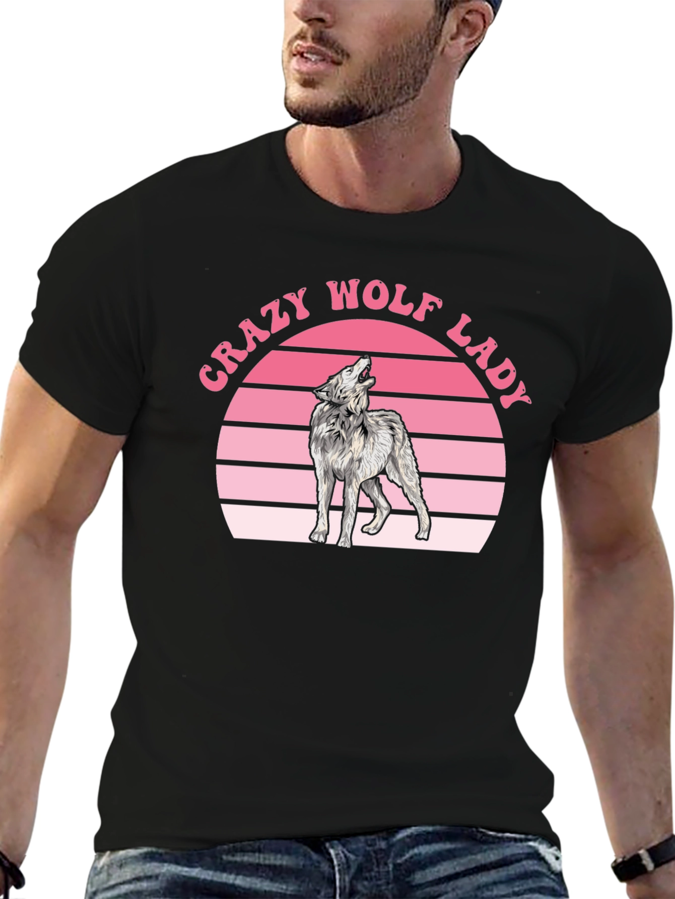 Crazy Wolf Lady Graphic T-Shirt - Black
