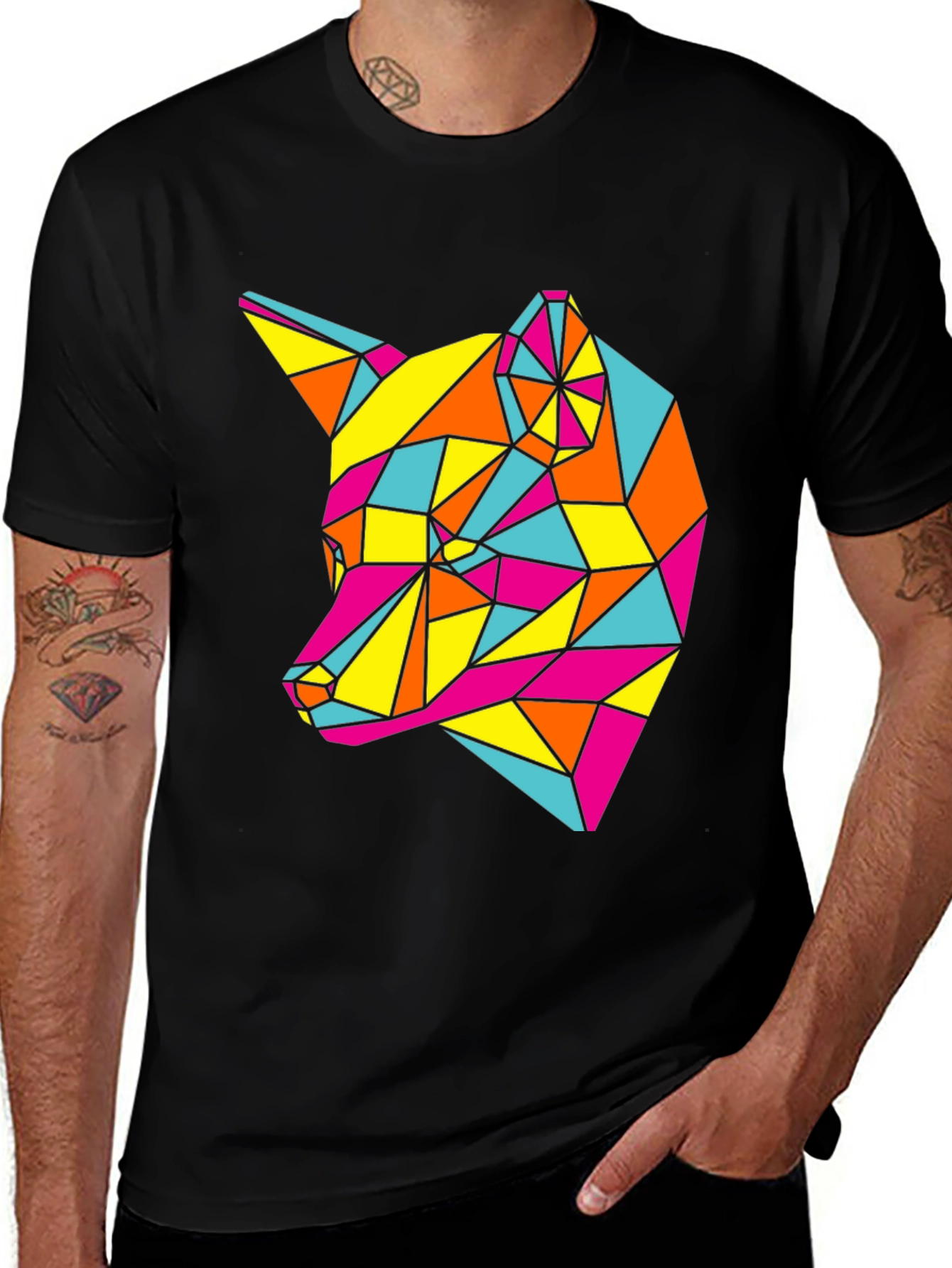 Geometric Fox Graphic Tee - Modern Art Shirt