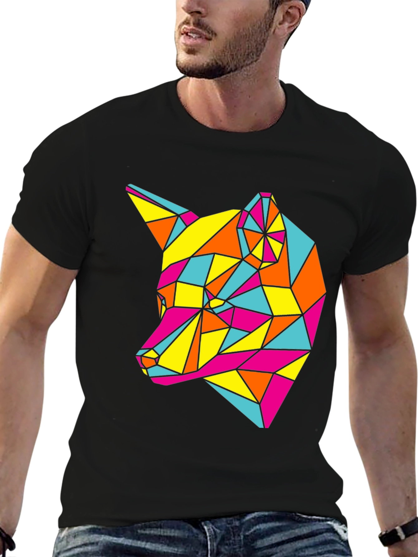 Geometric Fox Graphic Tee - Modern Art Shirt