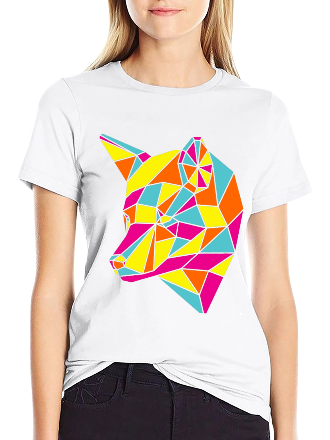 Geometric Fox Graphic Tee - Modern Art Shirt