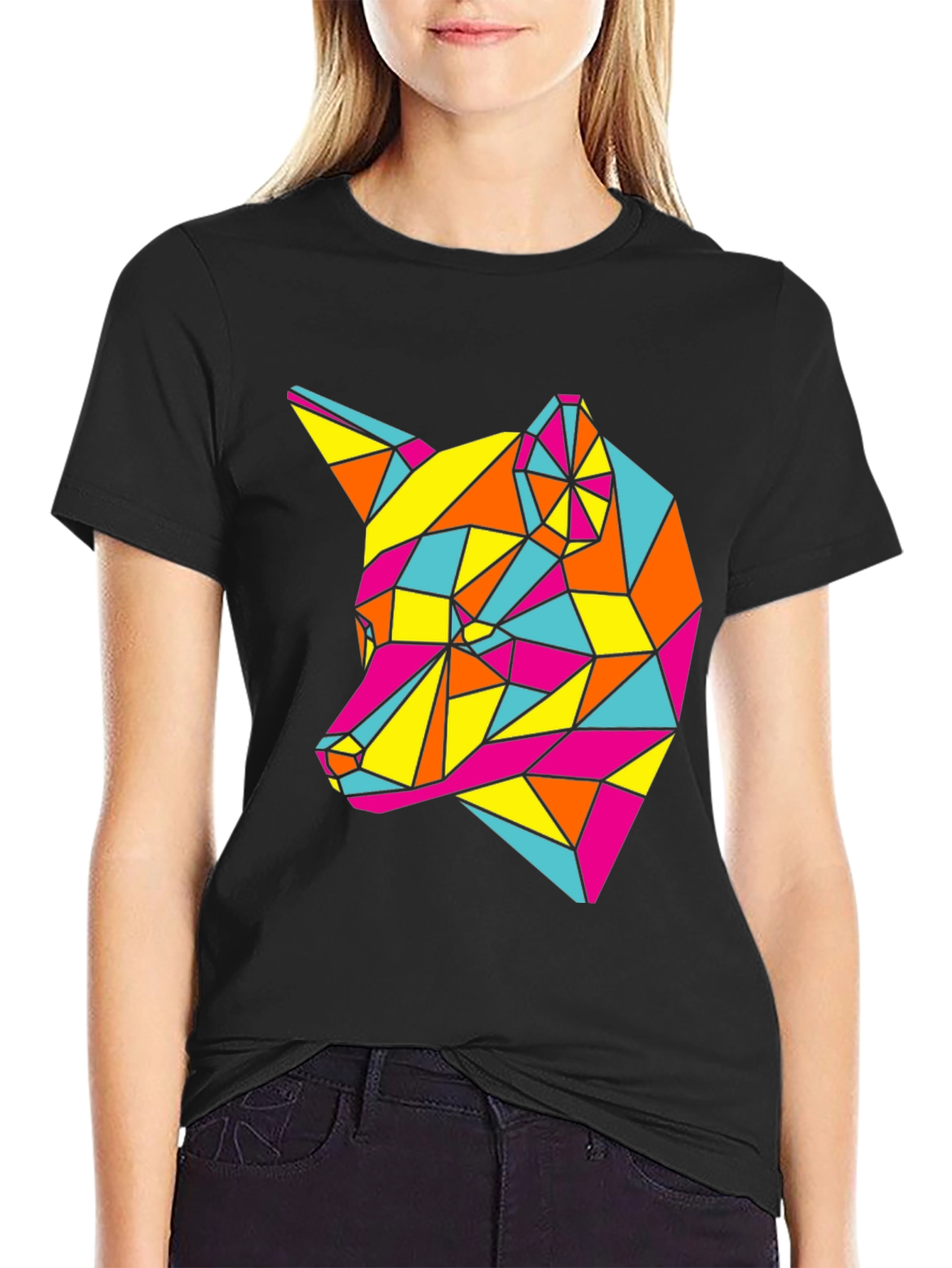 Geometric Fox Graphic Tee - Modern Art Shirt