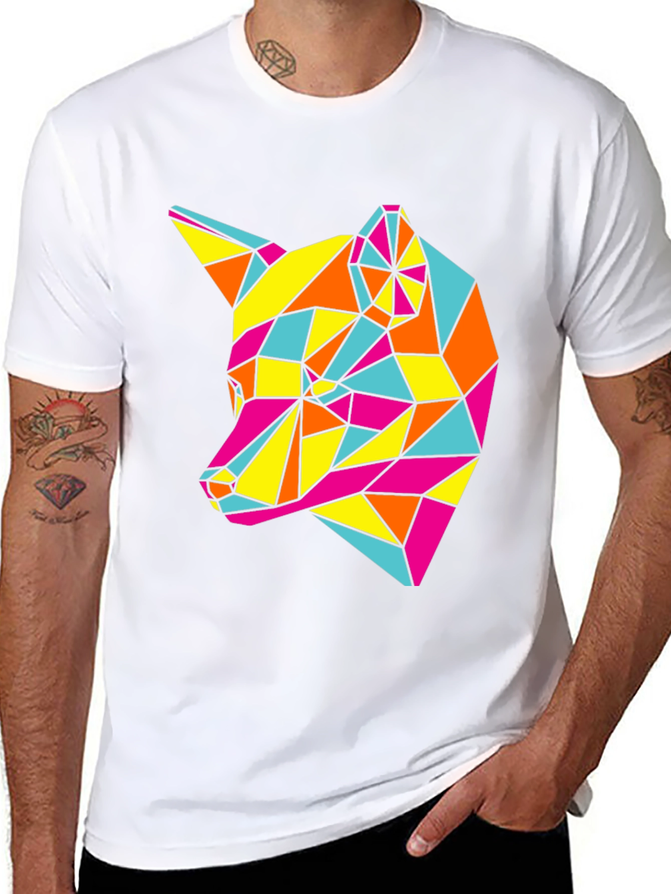 Geometric Fox Graphic Tee - Modern Art Shirt