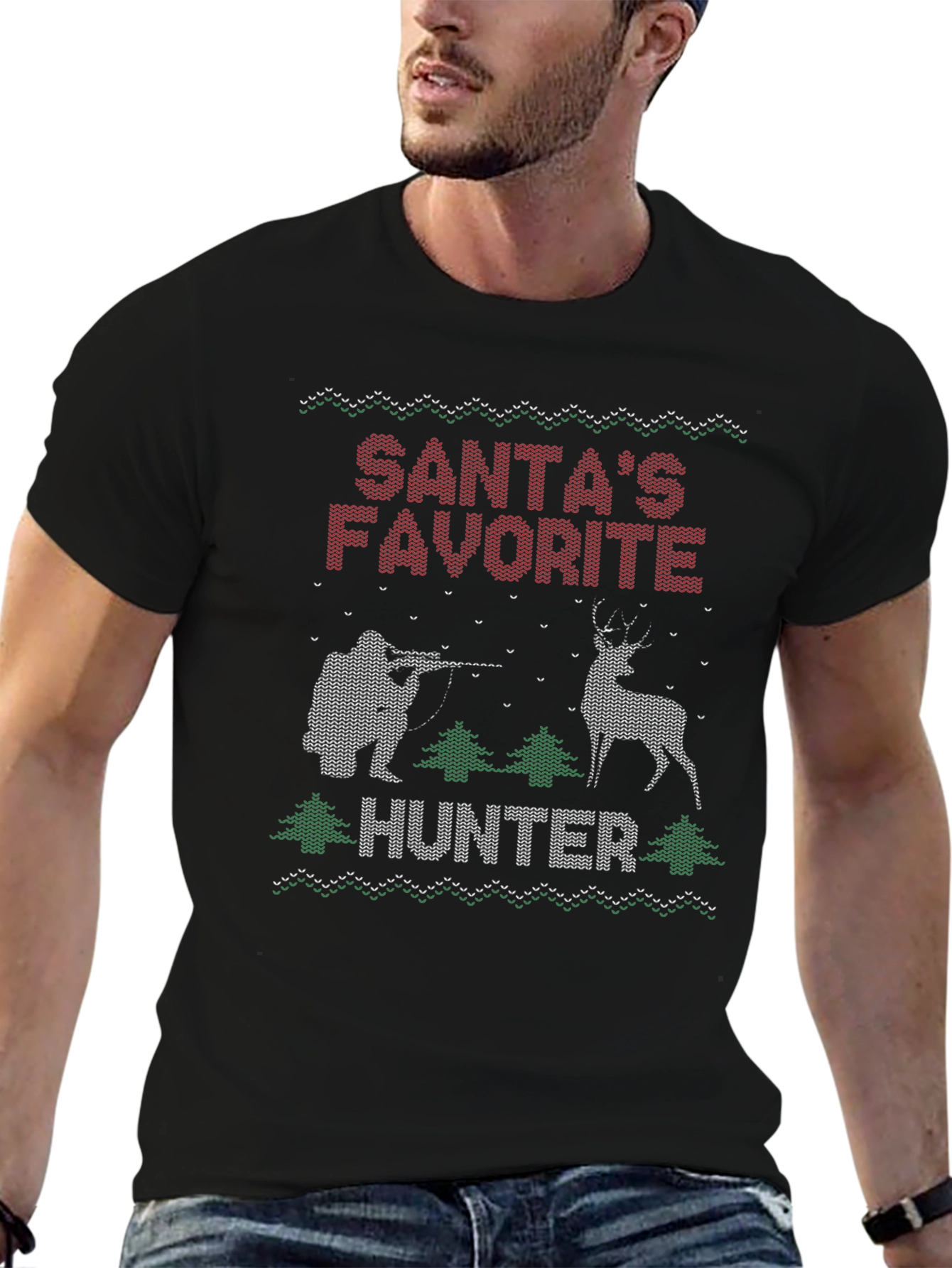 Santas Favorite Hunter Ugly Christmas Sweater T-Shirt