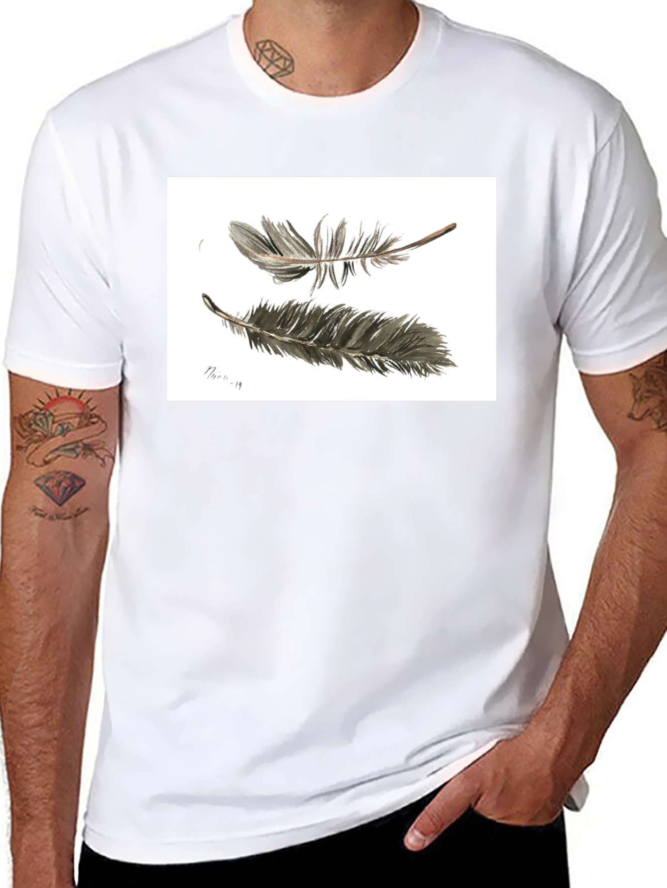 Feather Sketch Tee - Black Graphic T-Shirt