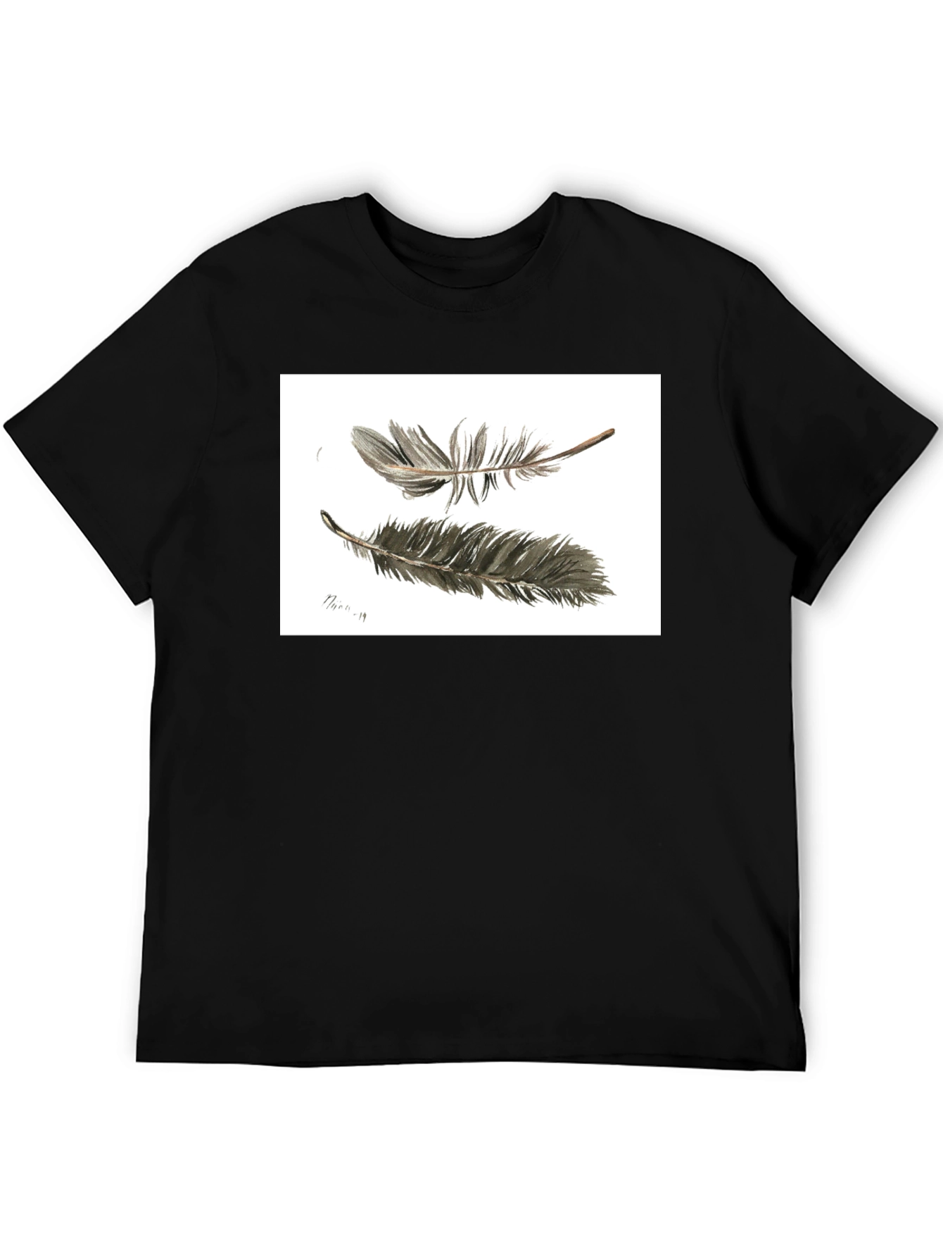 Feather Sketch Tee - Black Graphic T-Shirt