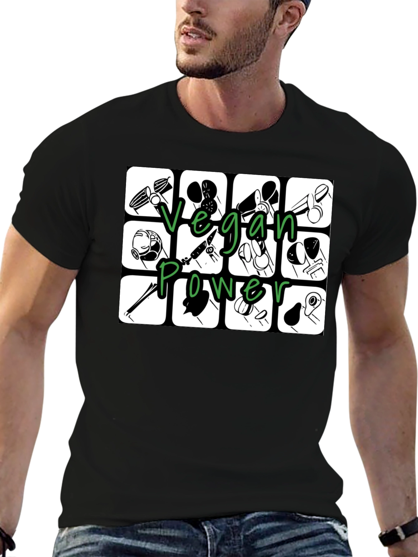 Vegan Power T-Shirt - Black Graphic Tee