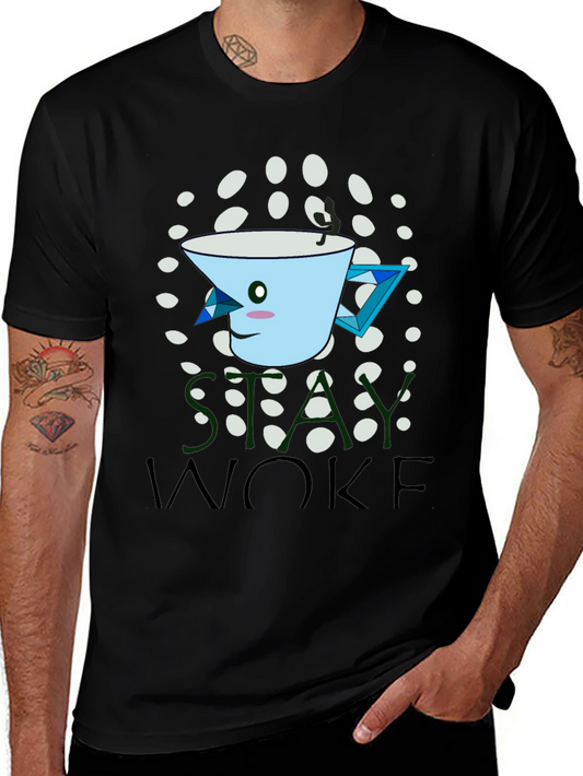 Stay Woke Graphic T-Shirt - Unique Kawaii Tea Cup Design