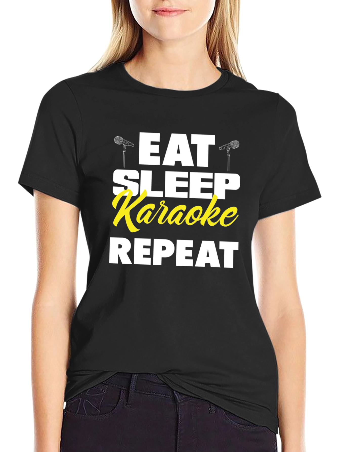 Eat Sleep Karaoke Repeat Black Graphic Tee