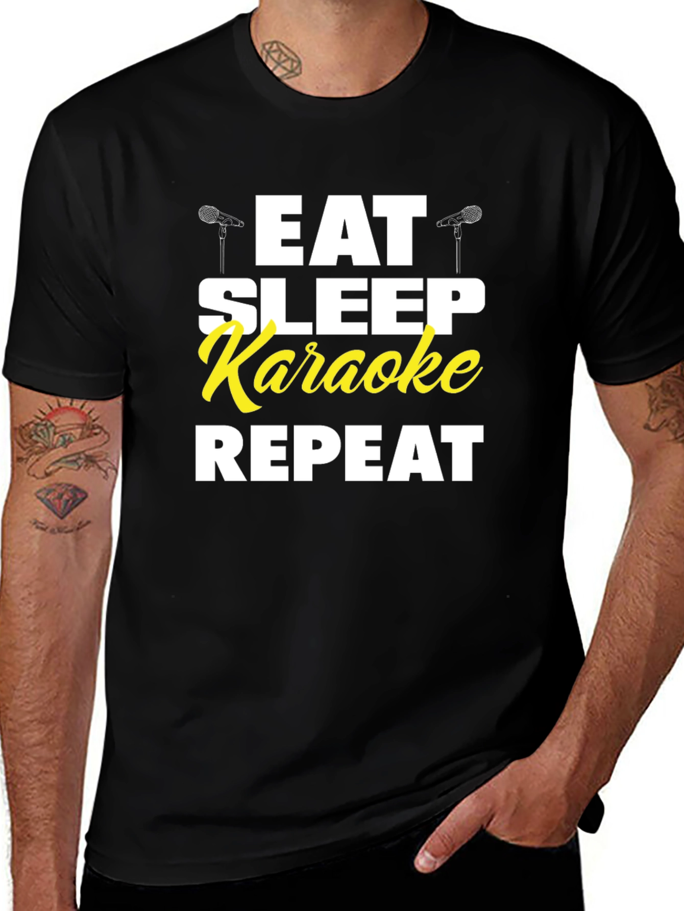 Eat Sleep Karaoke Repeat Black Graphic Tee