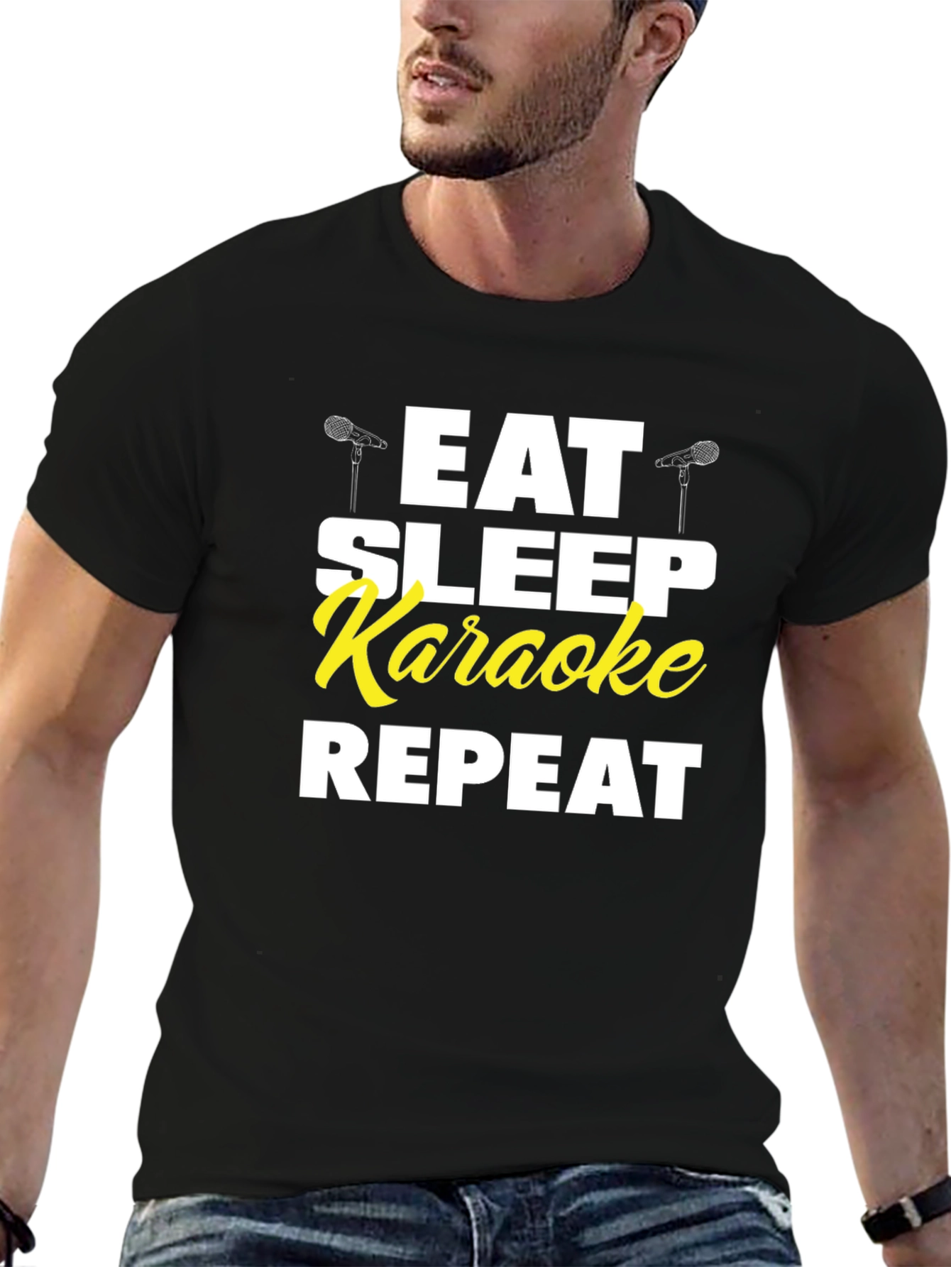 Eat Sleep Karaoke Repeat Black Graphic Tee